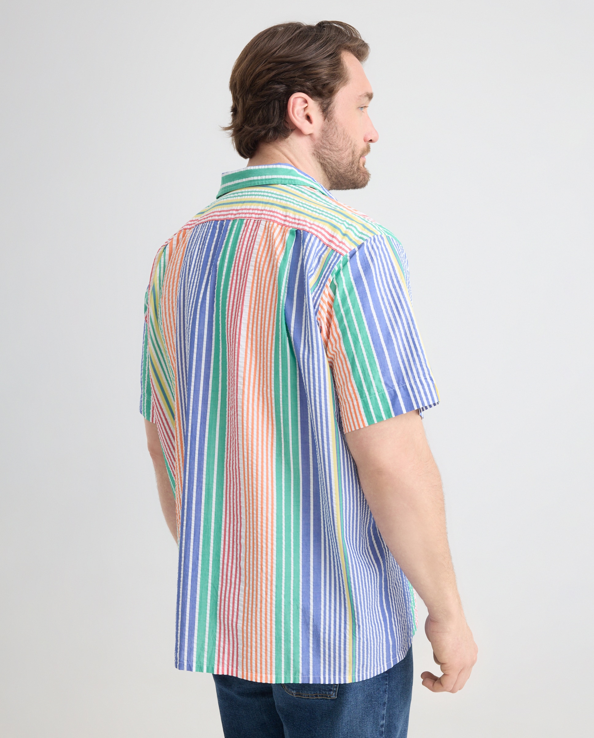 Camisa de Manga Curta às Riscas Tamanhos Grandes Multicolor-4