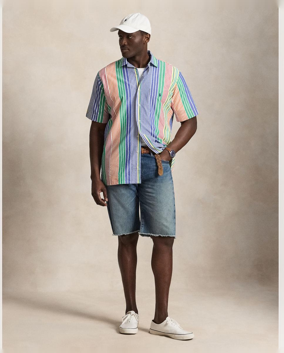Camisa de Manga Curta às Riscas Tamanhos Grandes Multicolor-7