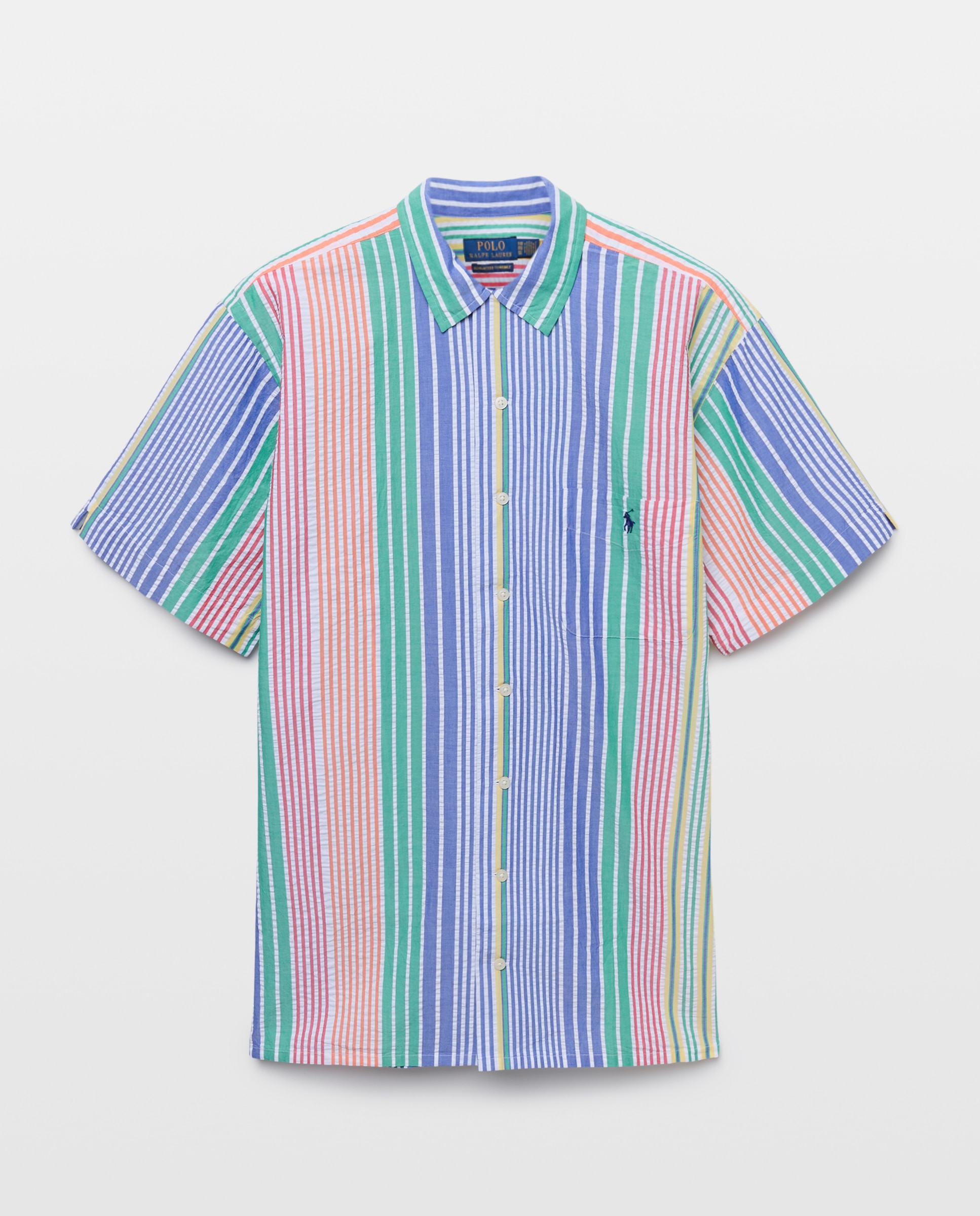 Camisa de Manga Curta às Riscas Tamanhos Grandes Multicolor-5