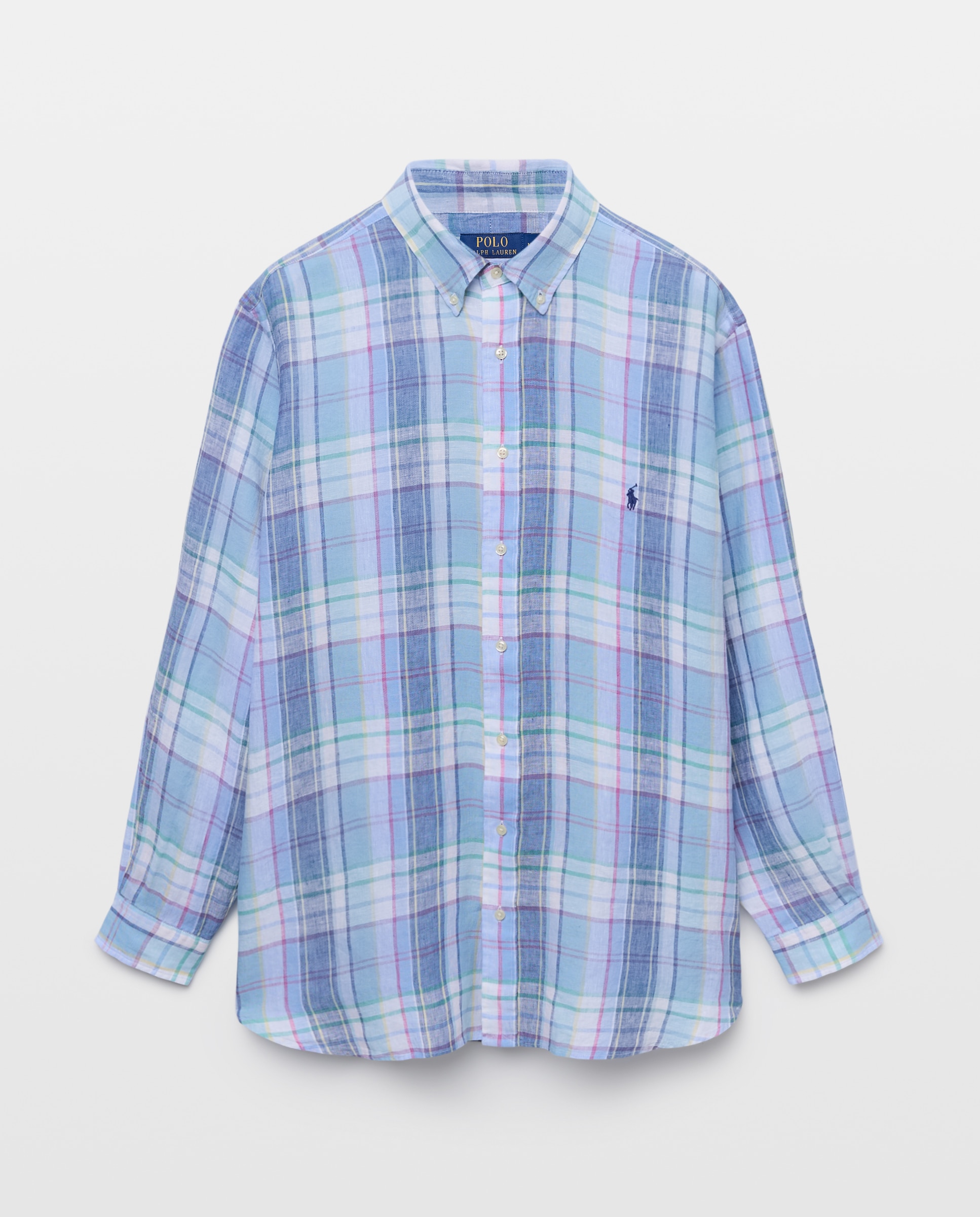Camisa de Linho Estampada Tamanhos Grandes Azul-5