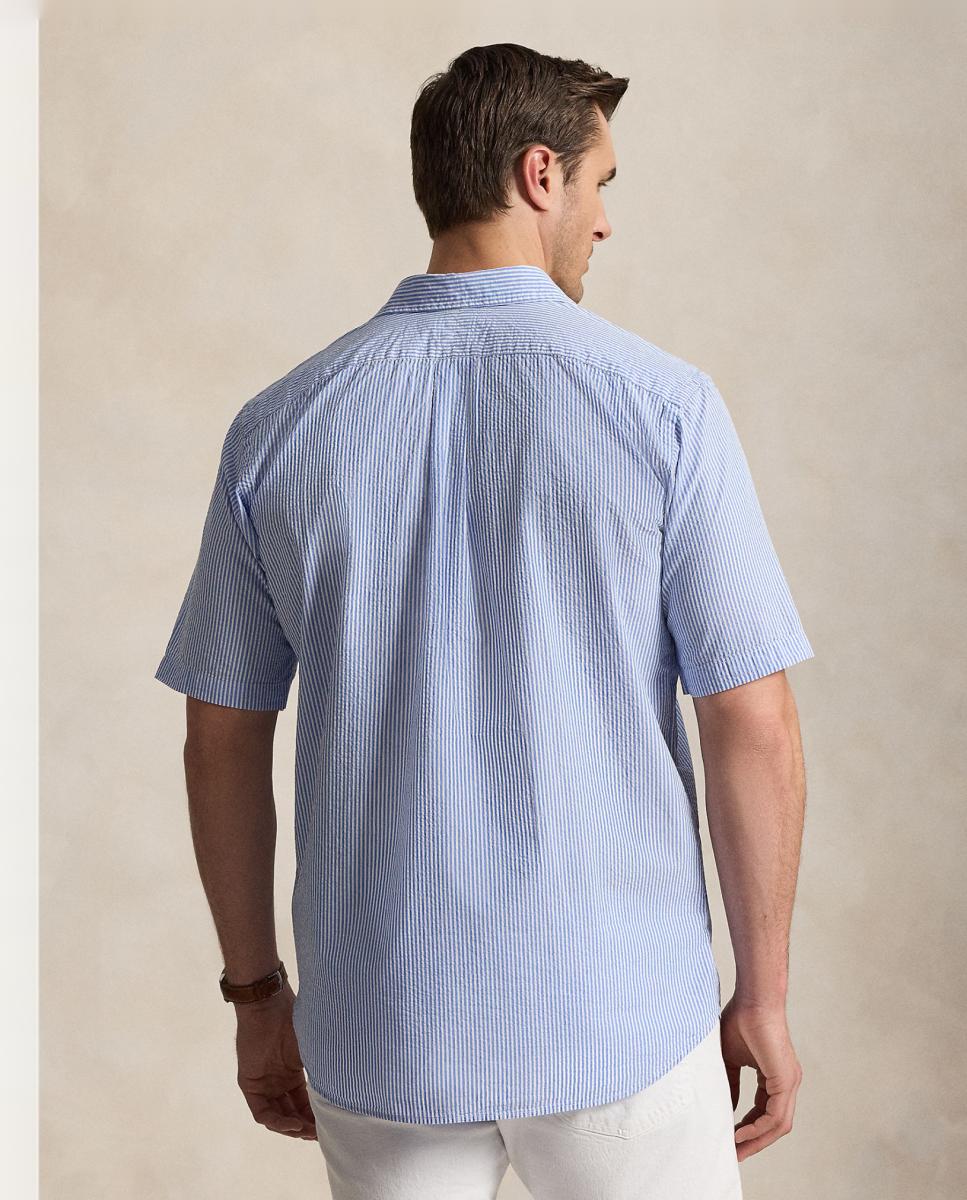 Camisa de Manga Curta com Bolso Tamanhos Grandes Azul / Branco-3