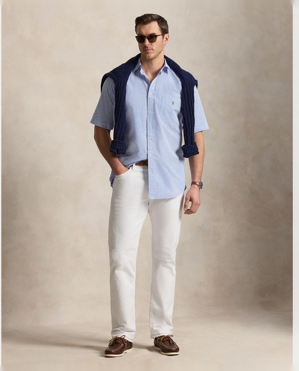 Camisa de Manga Curta com Bolso Tamanhos Grandes Azul / Branco-7