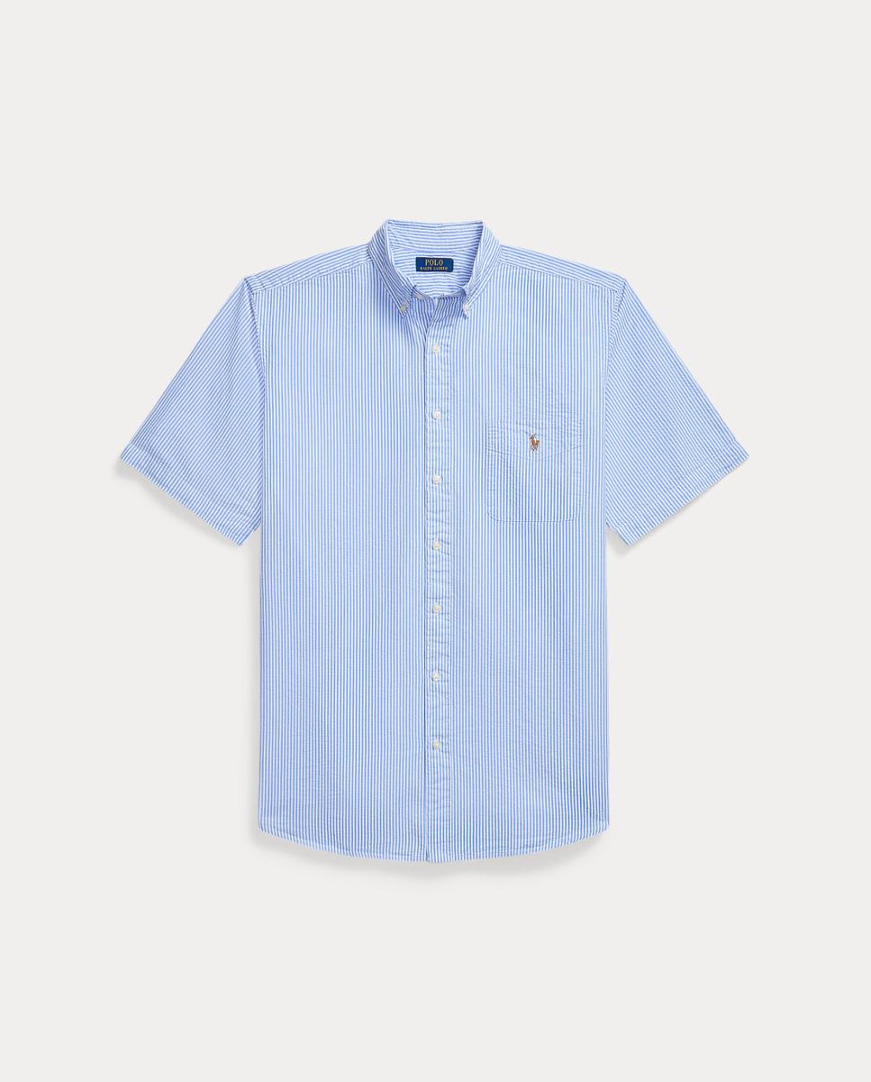 Camisa de Manga Curta com Bolso Tamanhos Grandes Azul / Branco-5