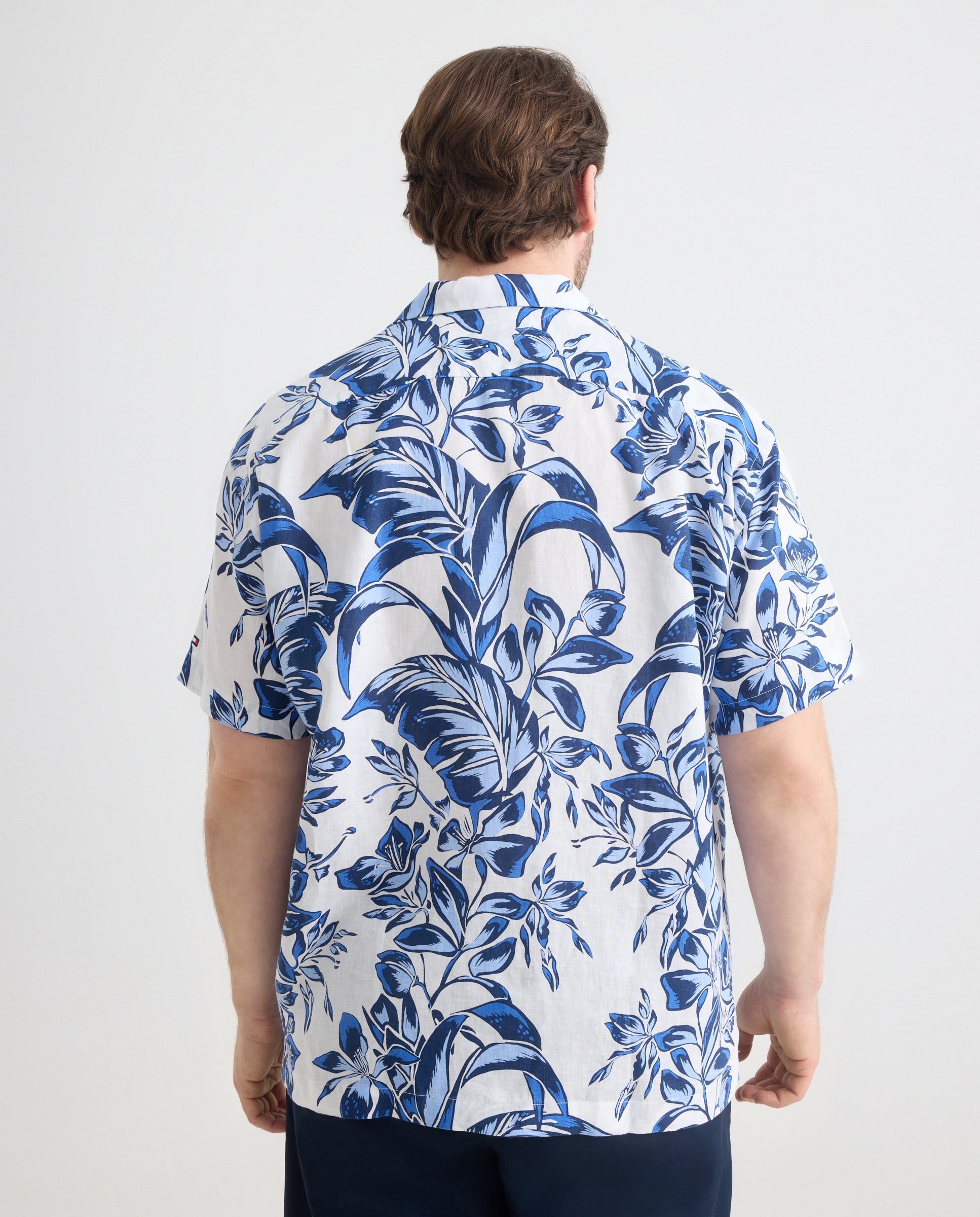 Camisa de Linho com Manga Curta Tamanhos Grandes Branco-3