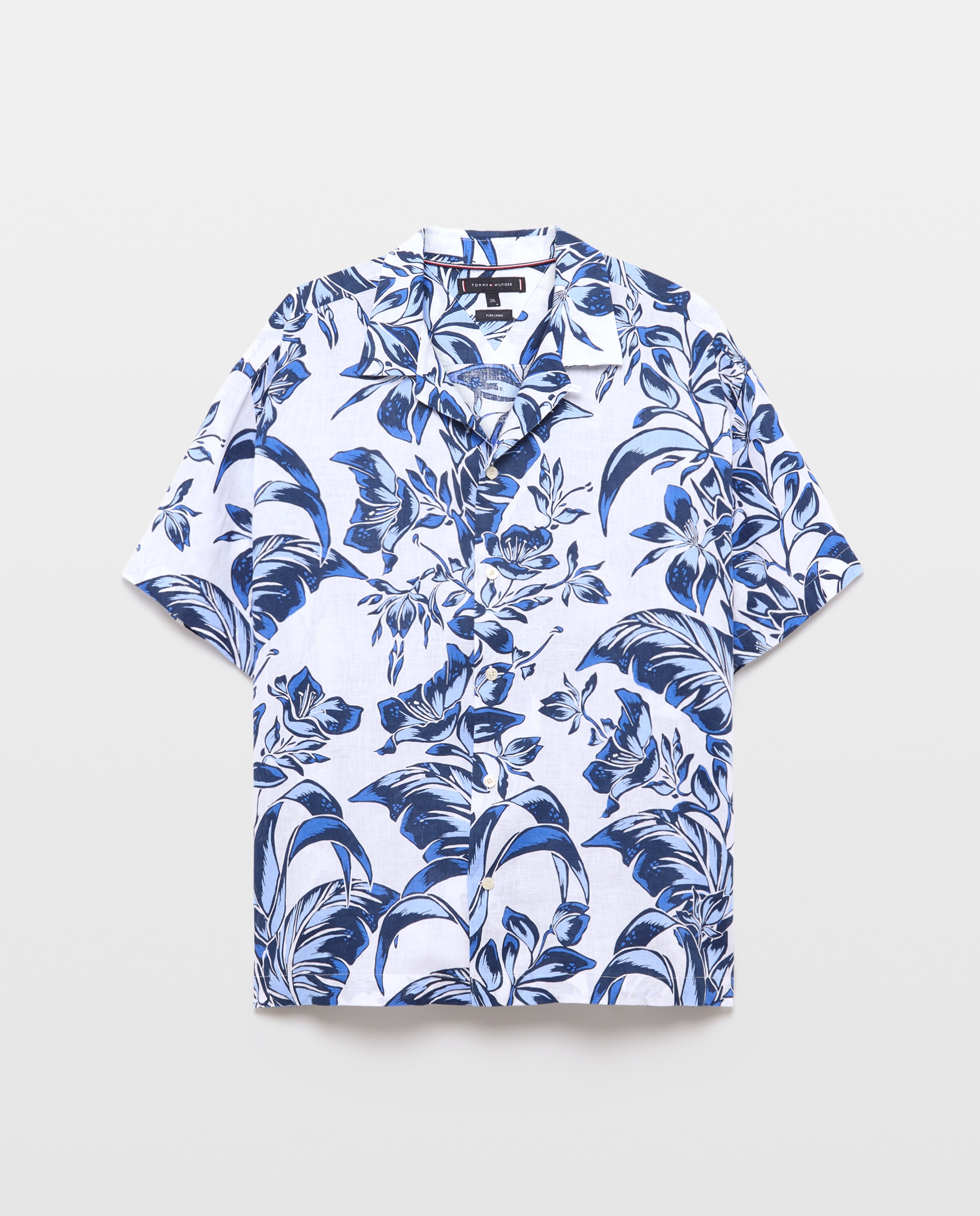 Camisa de Linho com Manga Curta Tamanhos Grandes Branco-4