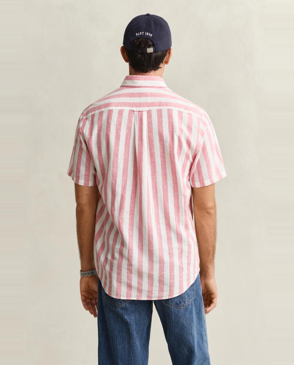 Camisa de Linho Tamanhos Grandes com Manga Curta Rosa-2