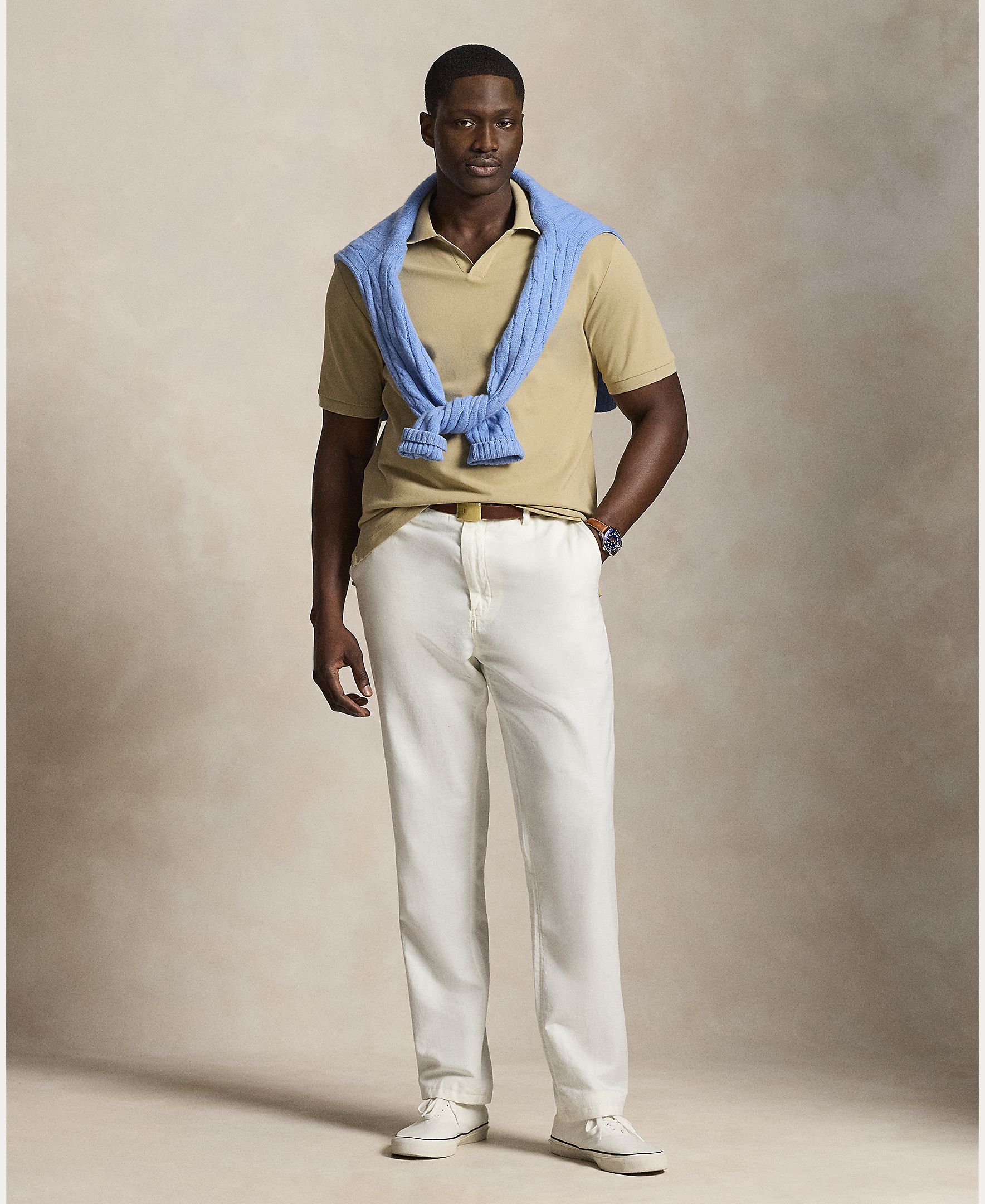 Polo de Algodão Elástico Classic Fit Tamanhos Grandes Bege-6