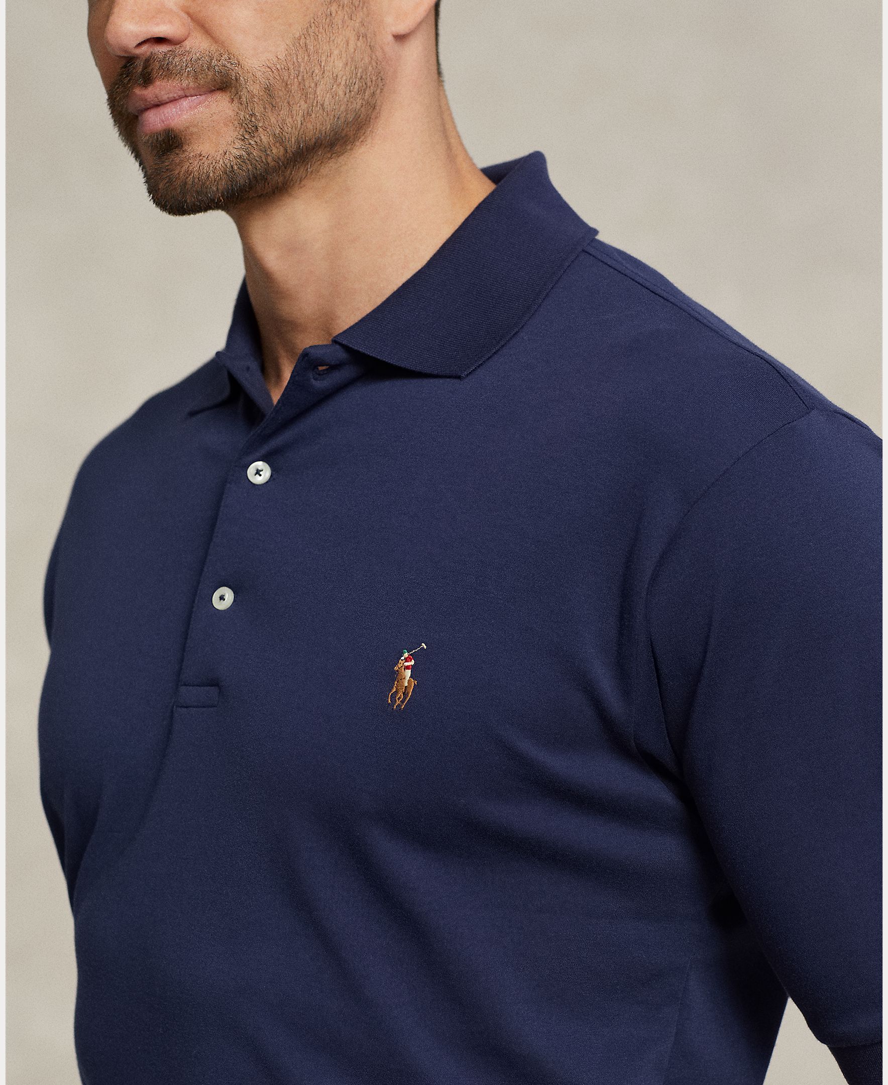 Polo Classic Fit Tamanhos Grandes em Algodão Pima Azul-marinho-4