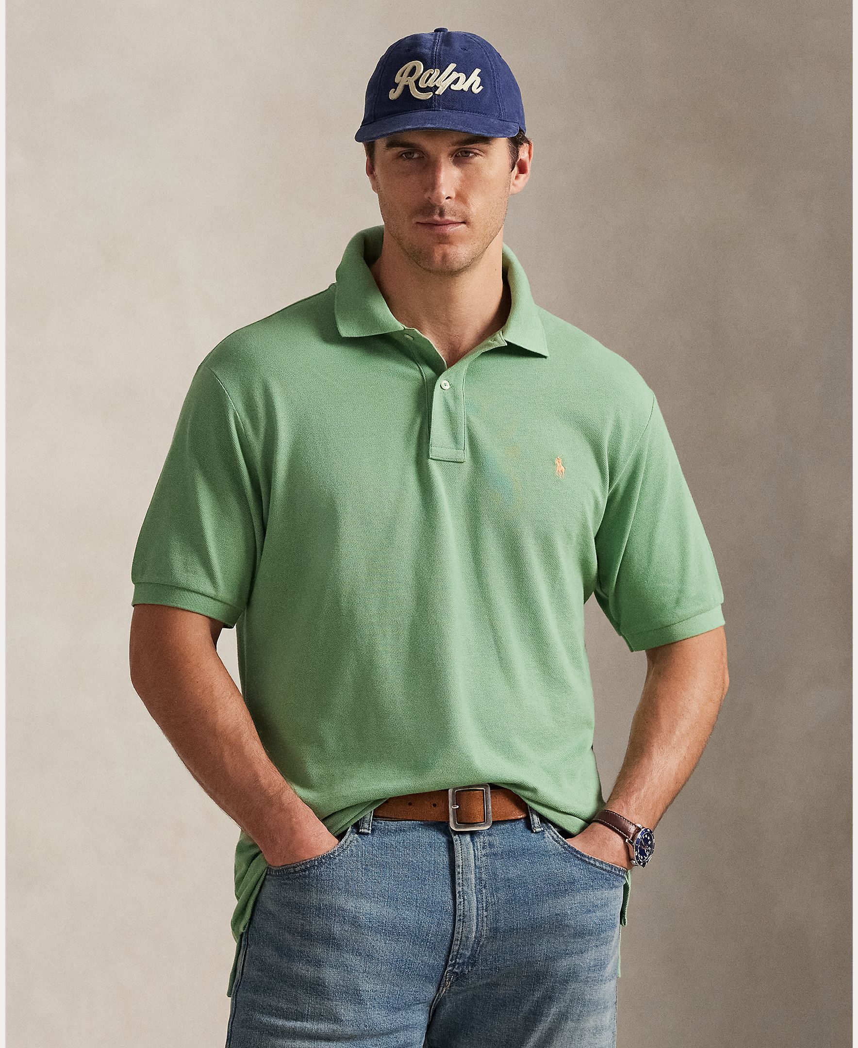 Polo de Piqué com Manga Curta Tamanhos Grandes Musgo-5