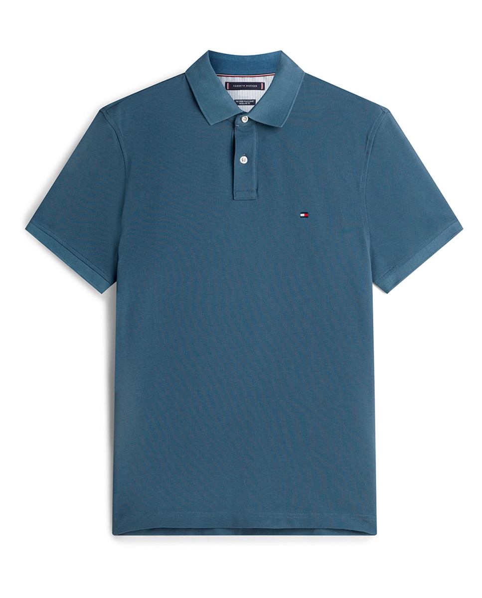 Polo Liso de Manga Curta Tamanhos Grandes Azul-índigo-4