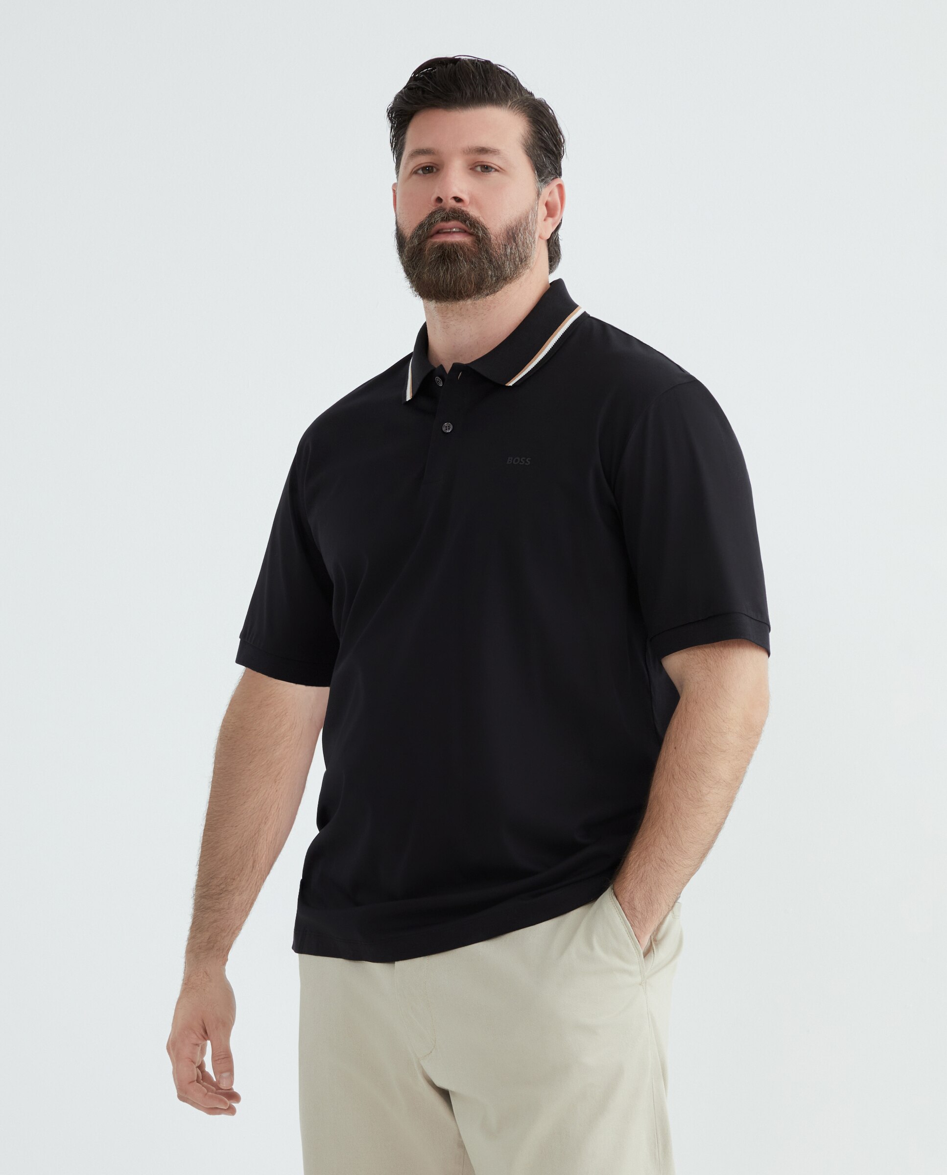 Polo manga corta de hombre logo BOSS tallas grandes - Azul Negro-2