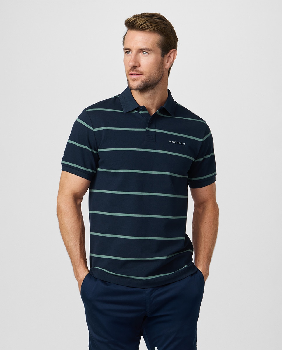 Polo Tamanhos Grandes às Riscas com Manga Curta Azul-1