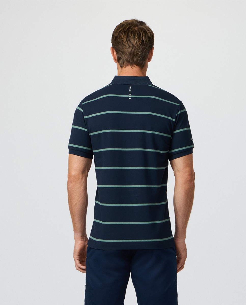 Polo Tamanhos Grandes às Riscas com Manga Curta Azul-2