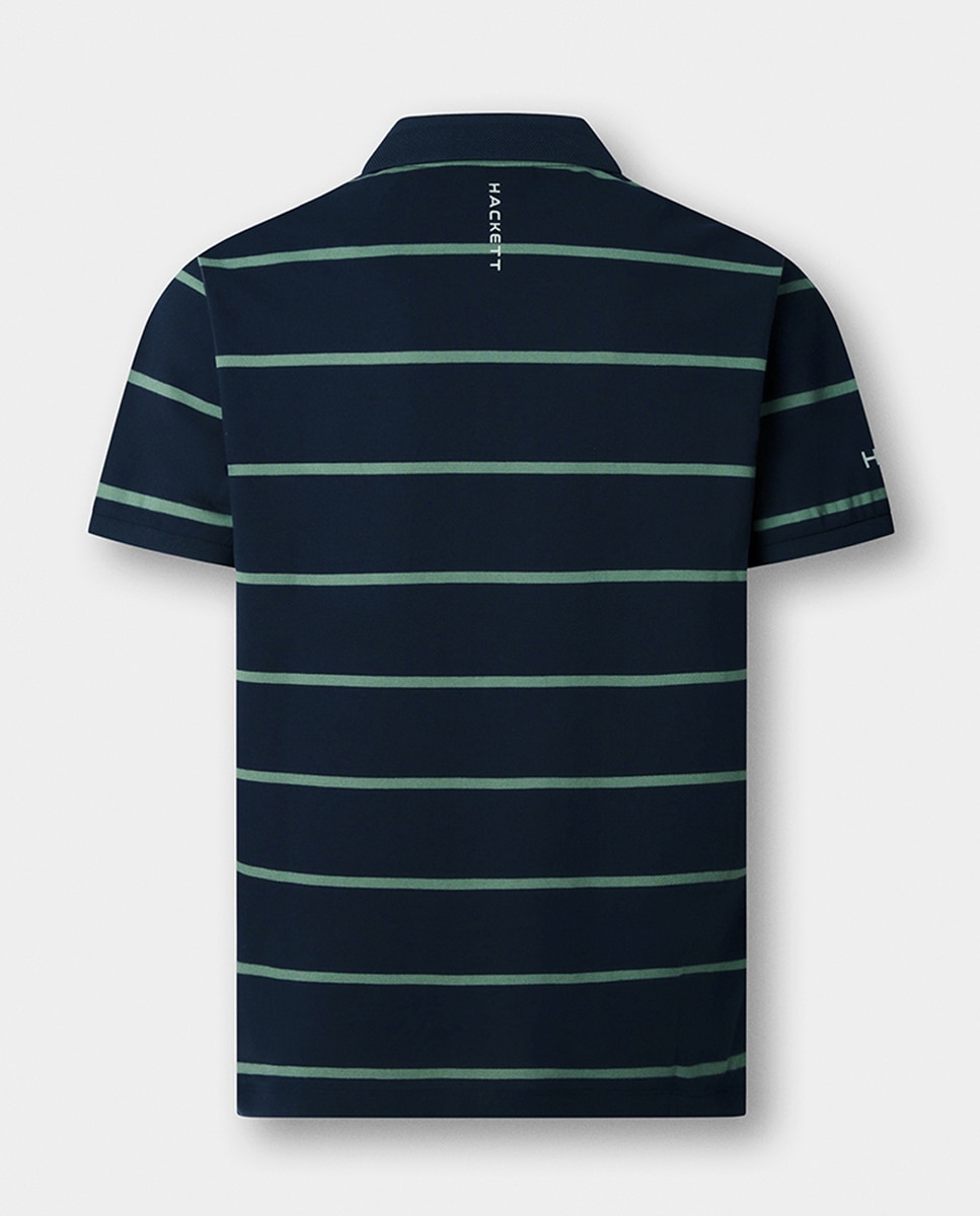 Polo Tamanhos Grandes às Riscas com Manga Curta Azul-8