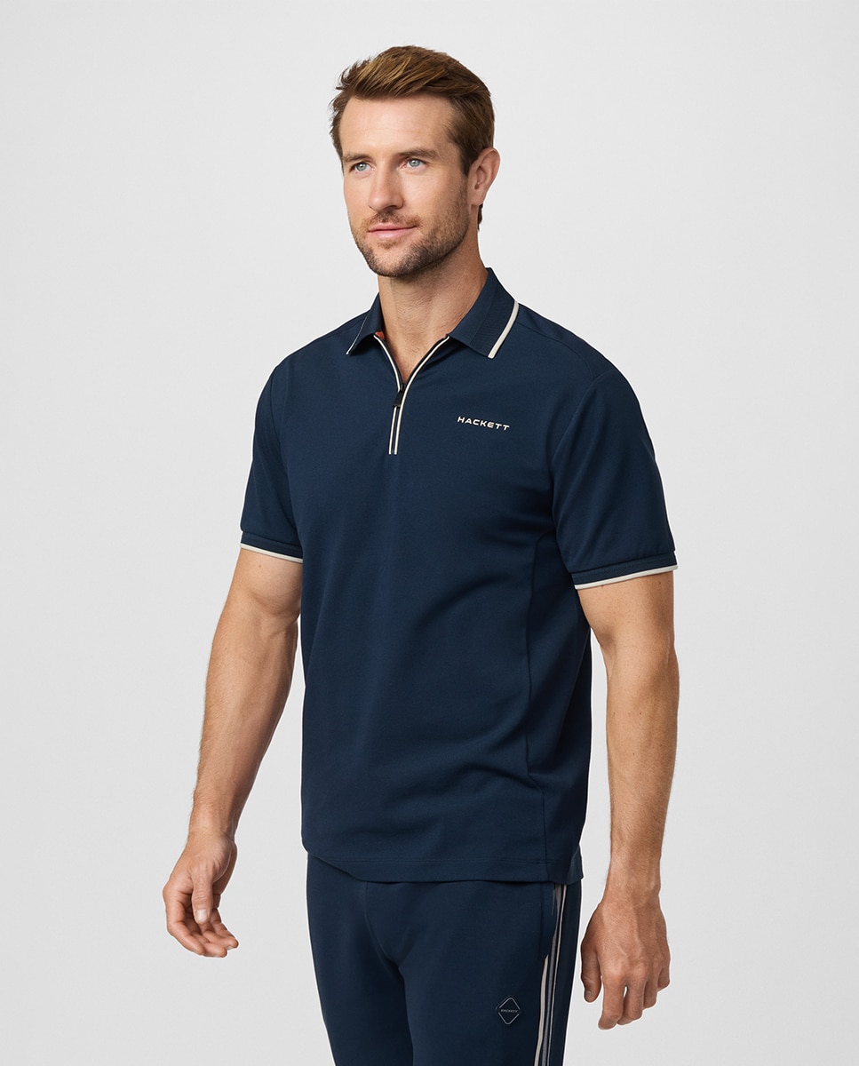 Polo de Manga Curta com Meio Fecho de Correr Tamanhos Grandes Azul-marinho-5