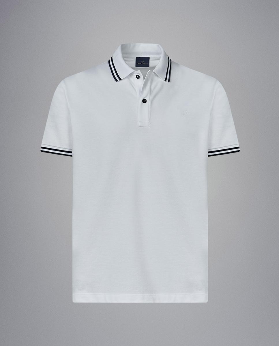 Polo Cápsula Azzurro com Colarinho e Punho com Detalhes em Contraste Branco-1
