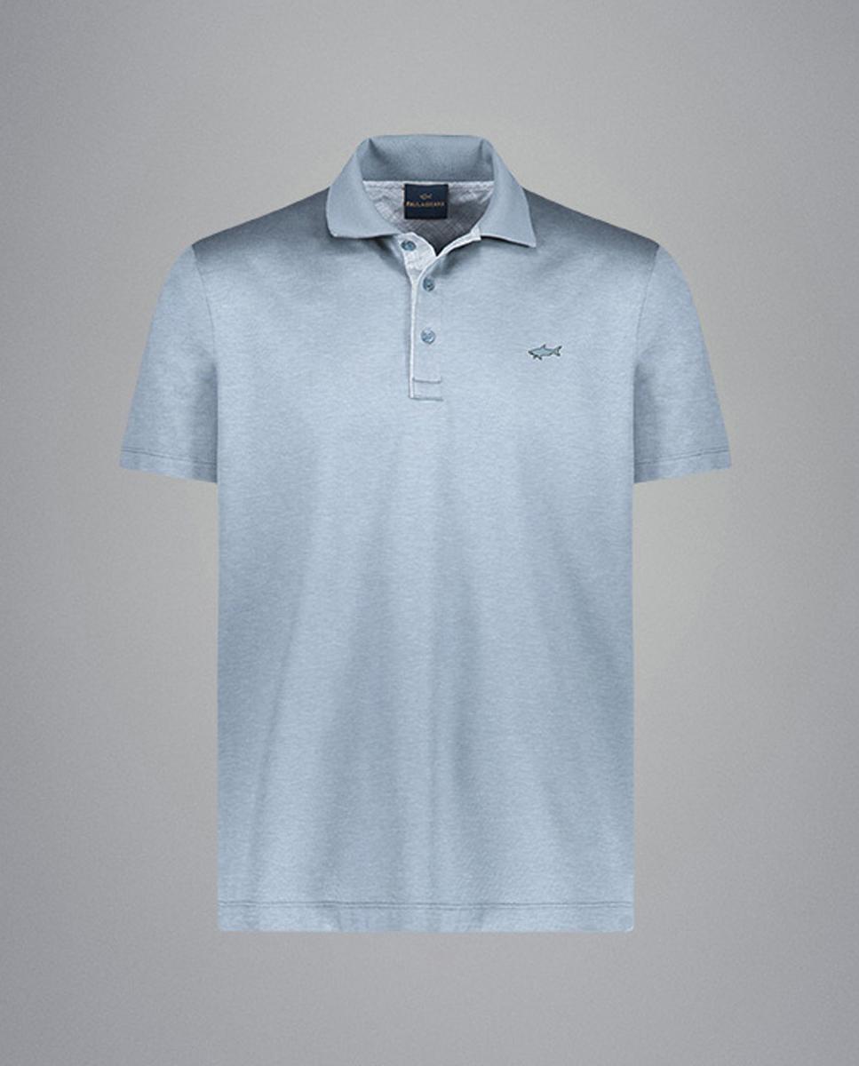 Polo Liso com Carcela interior e Efeito de Linho Azul-claro-1