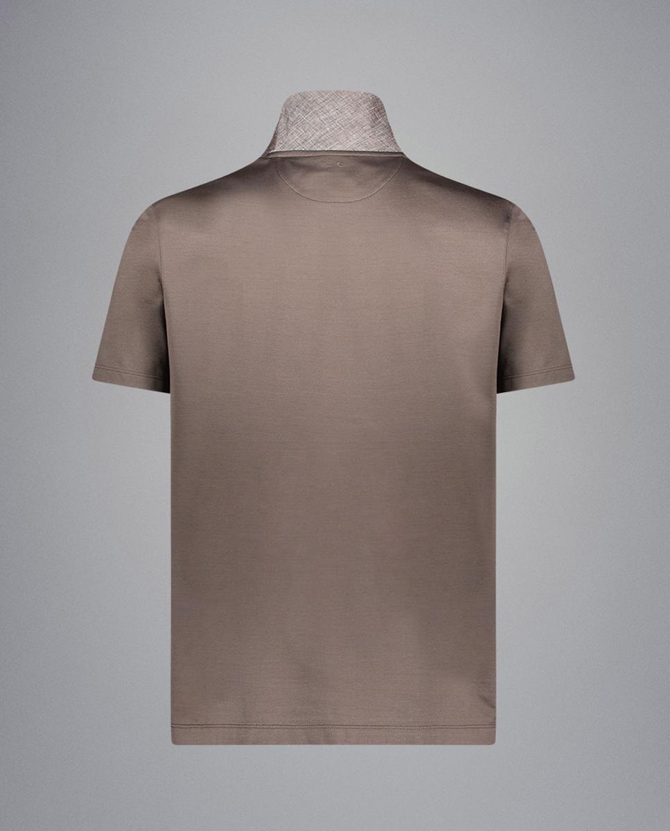 Polo Liso com Carcela interior e Efeito de Linho Castanho-claro-2