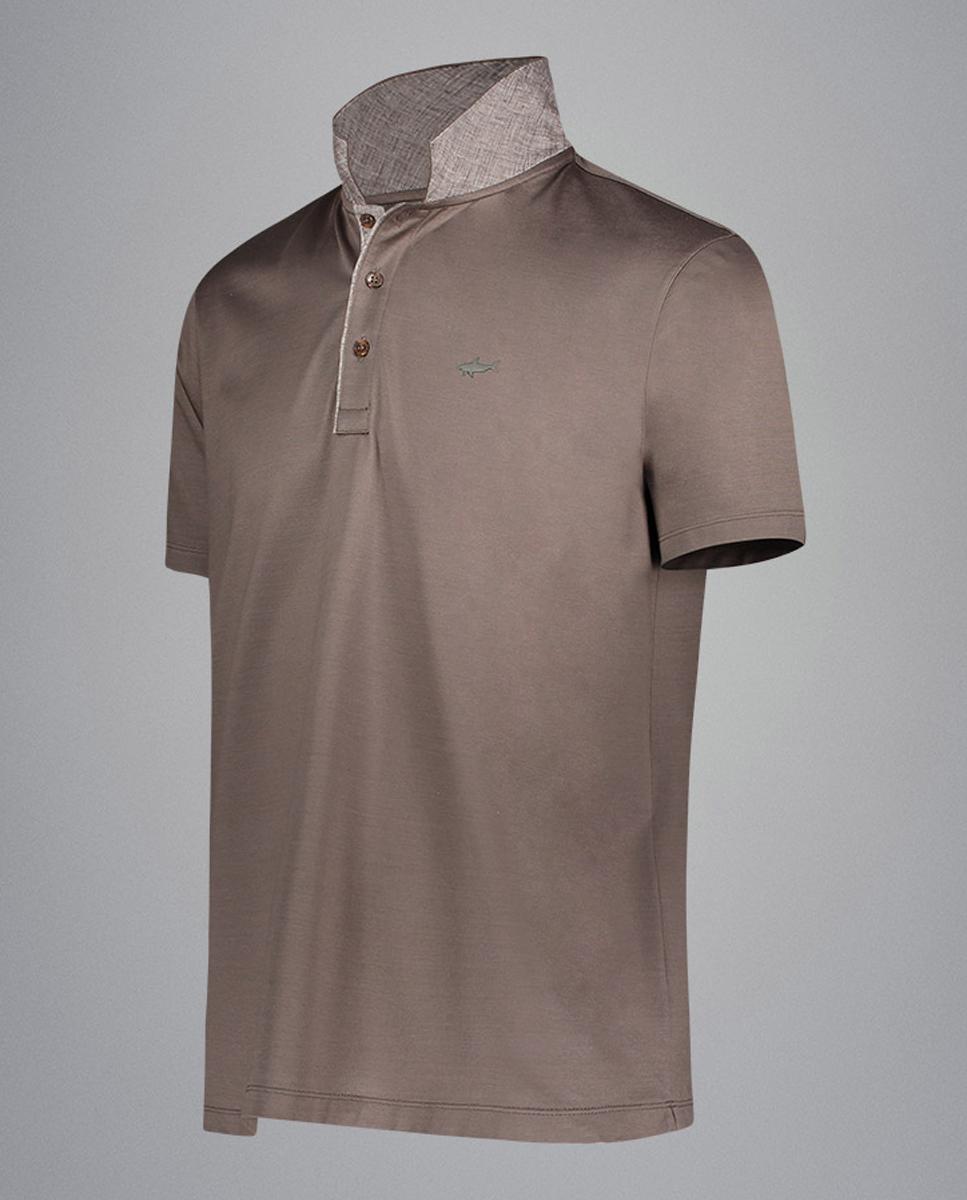 Polo Liso com Carcela interior e Efeito de Linho Castanho-claro-3