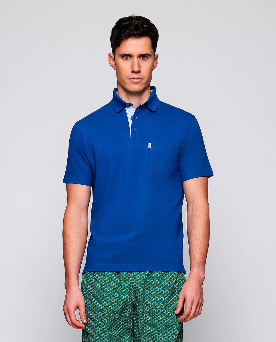 Polo Piqué de Manga Curta com Bolso Tamanhos Grandes Azul-marinho-1