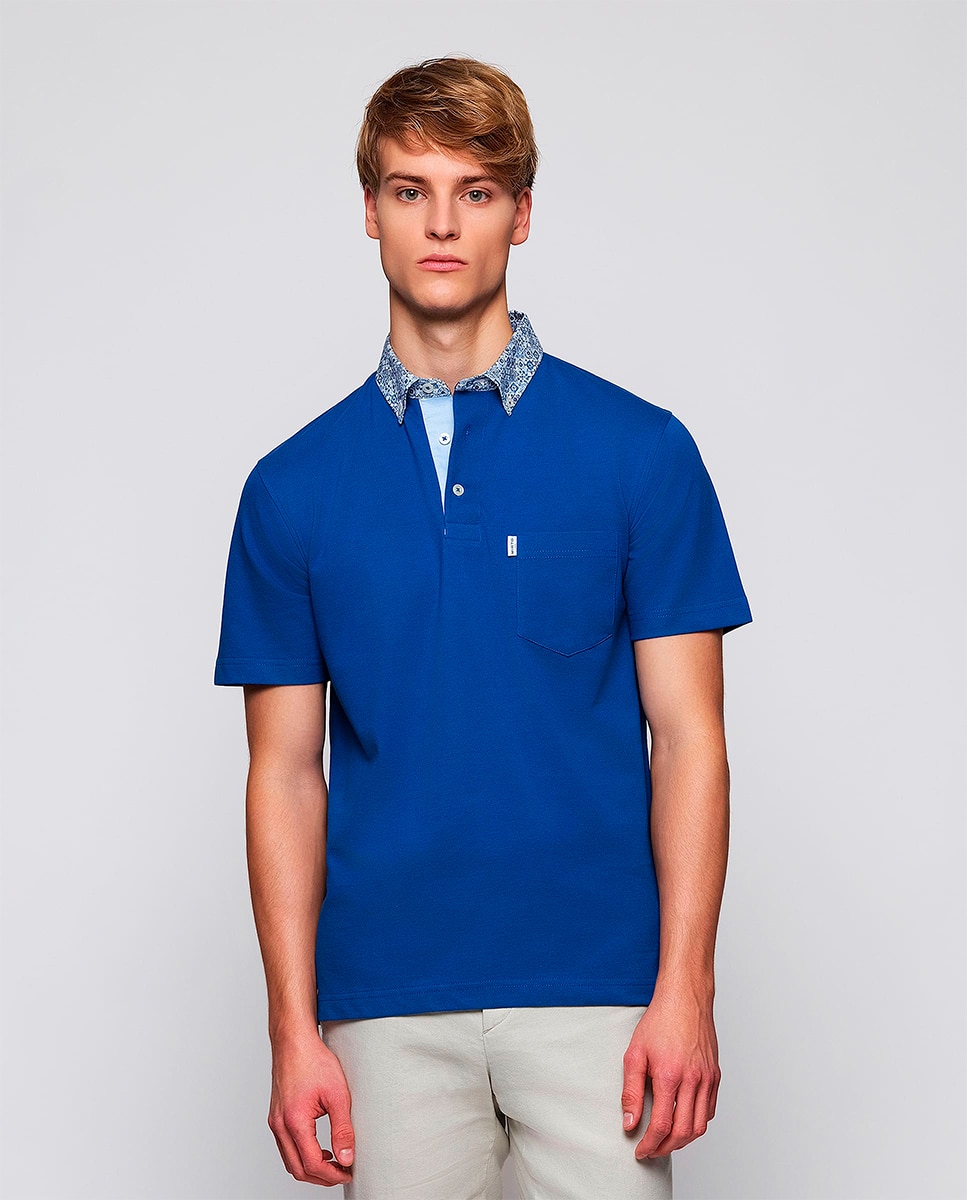 Polo de Manga Curta com Gola de Tecido e Bolso Tamanhos Grandes Azul-marinho-1