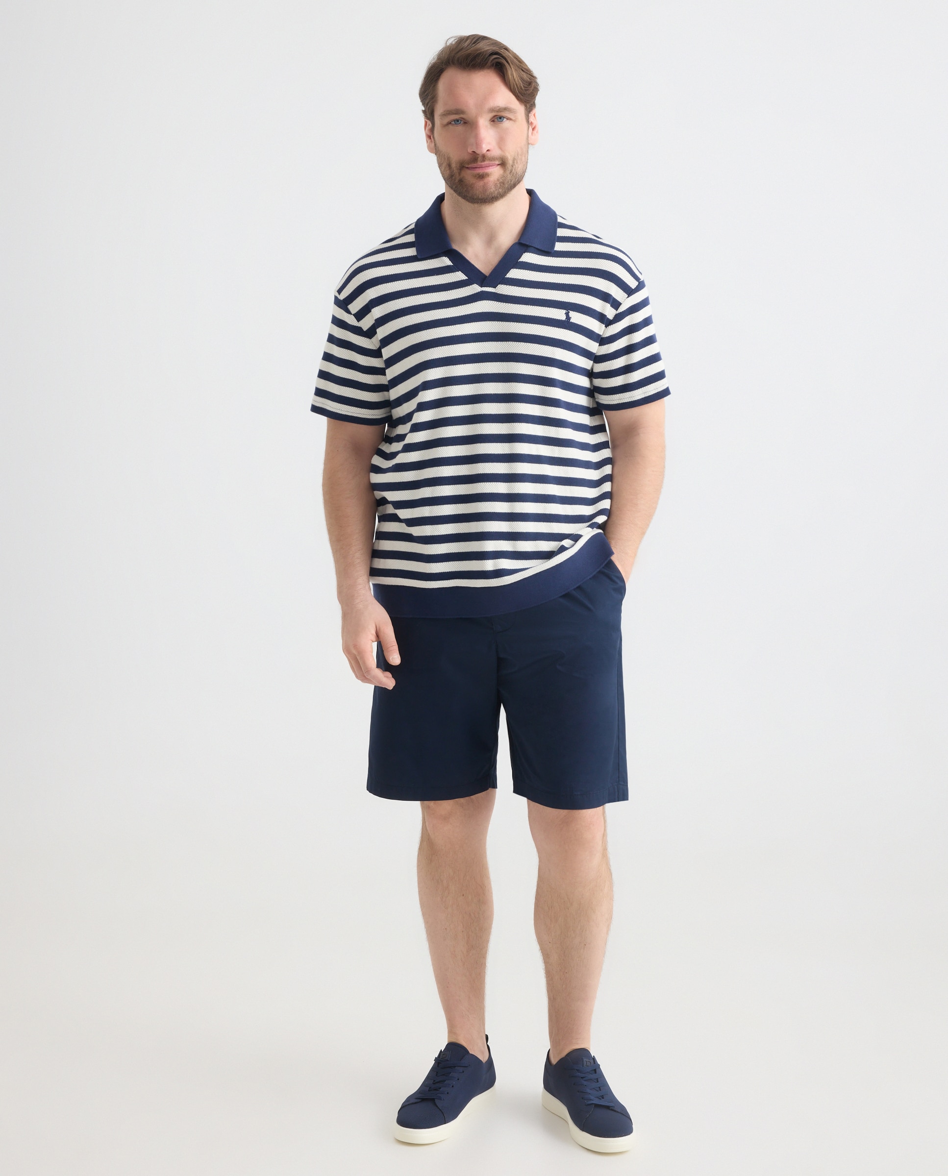 Polo de Algodão às Riscas Tamanhos Grandes Azul / Branco-2