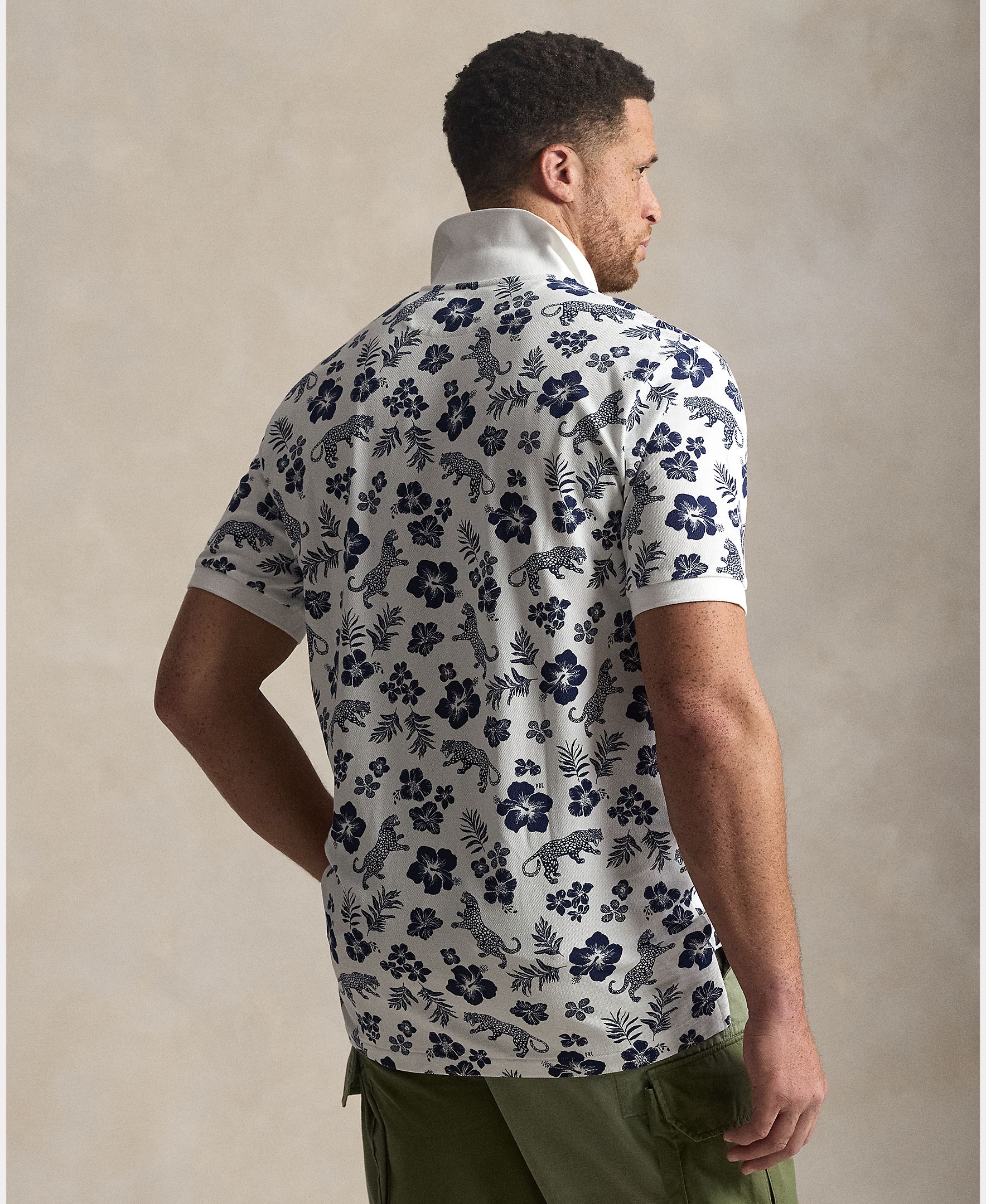Polo de Algodão Estampado Tamanhos Grandes Azul / Branco-3