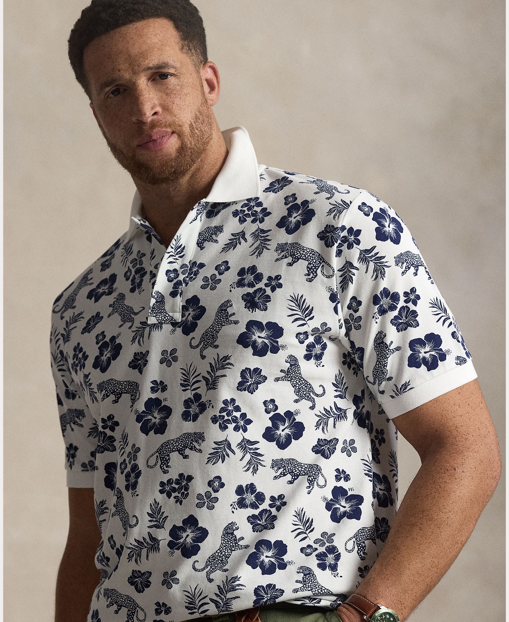 Polo de Algodão Estampado Tamanhos Grandes Azul / Branco-4