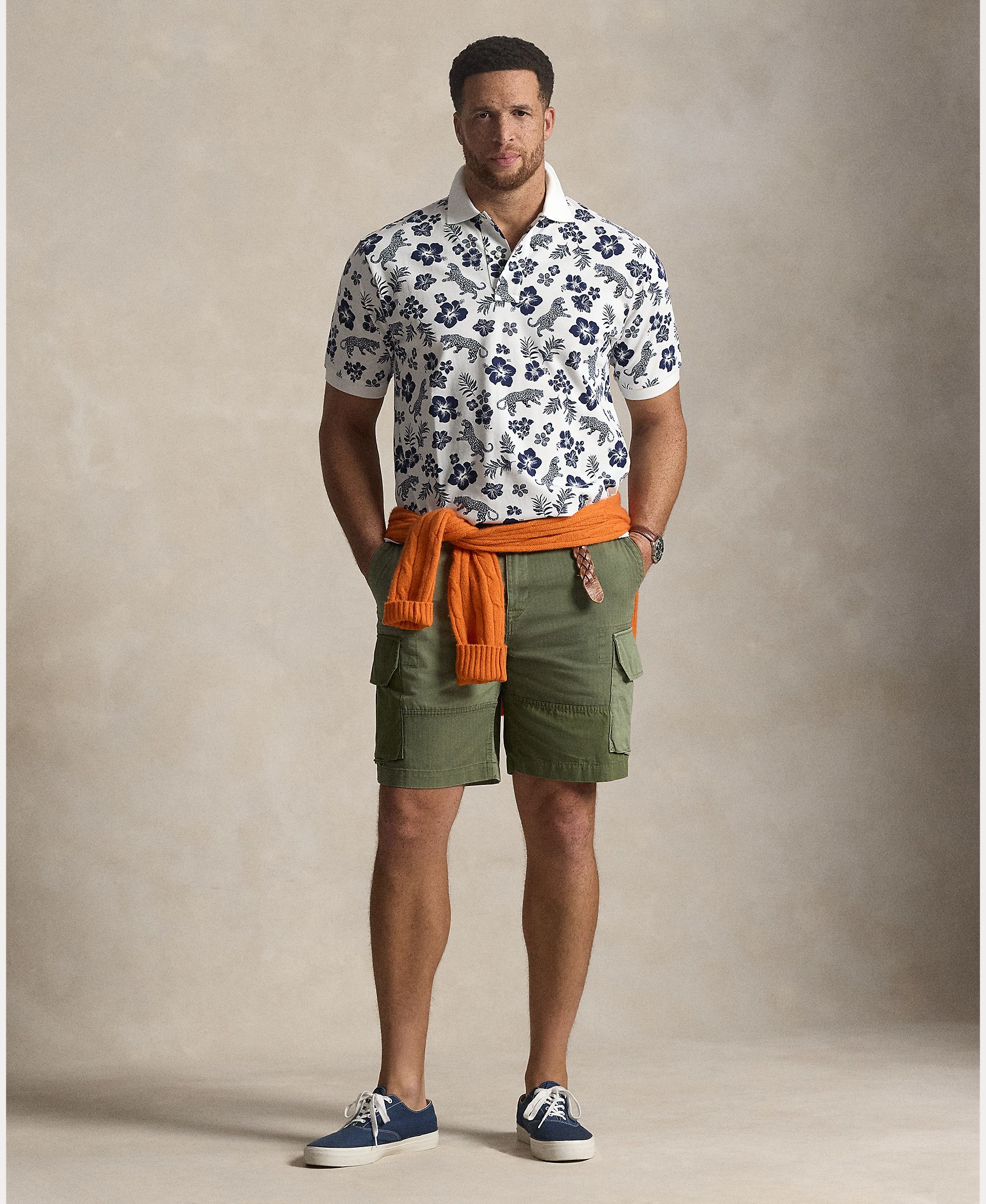 Polo de Algodão Estampado Tamanhos Grandes Azul / Branco-6