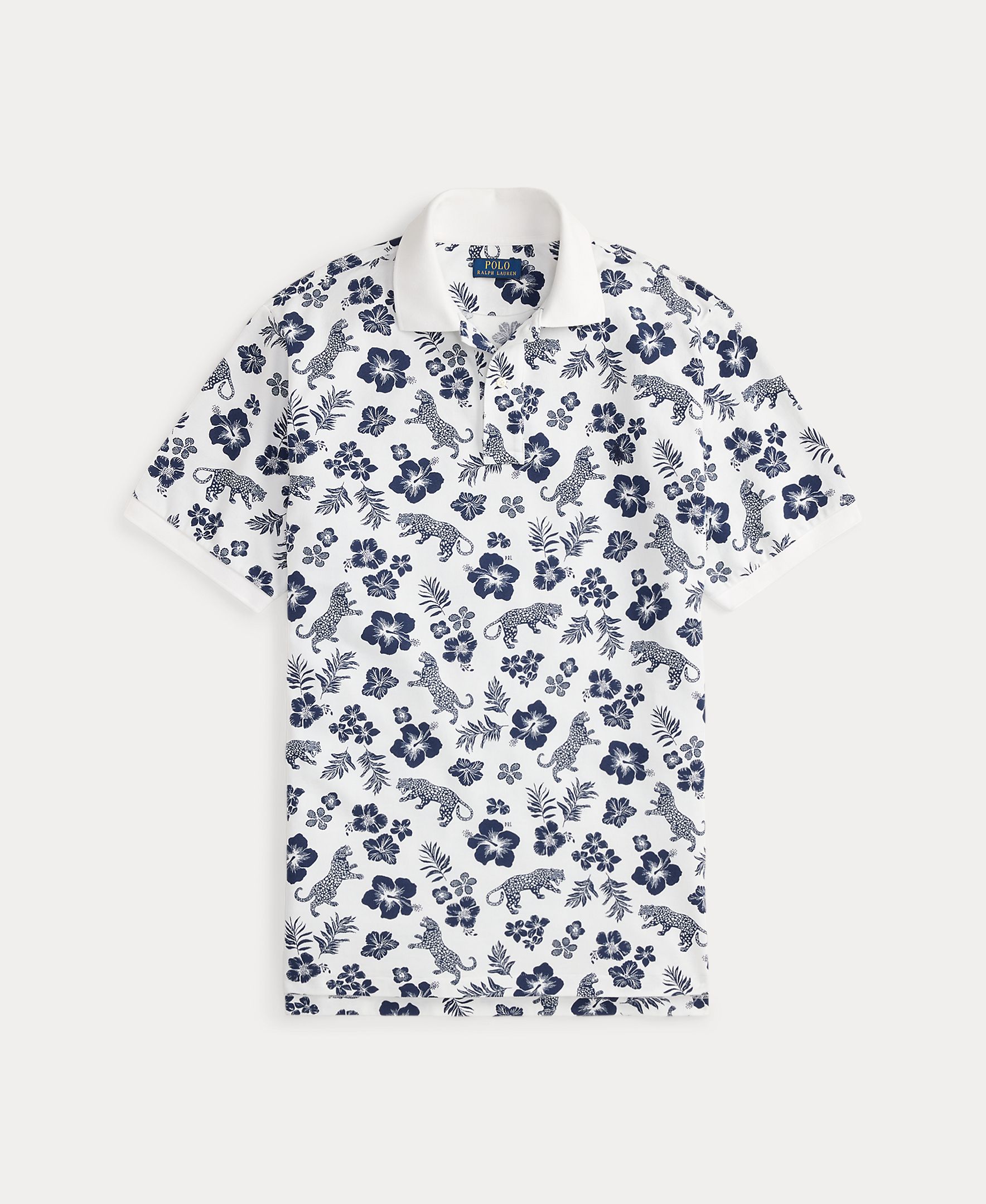 Polo de Algodão Estampado Tamanhos Grandes Azul / Branco-5