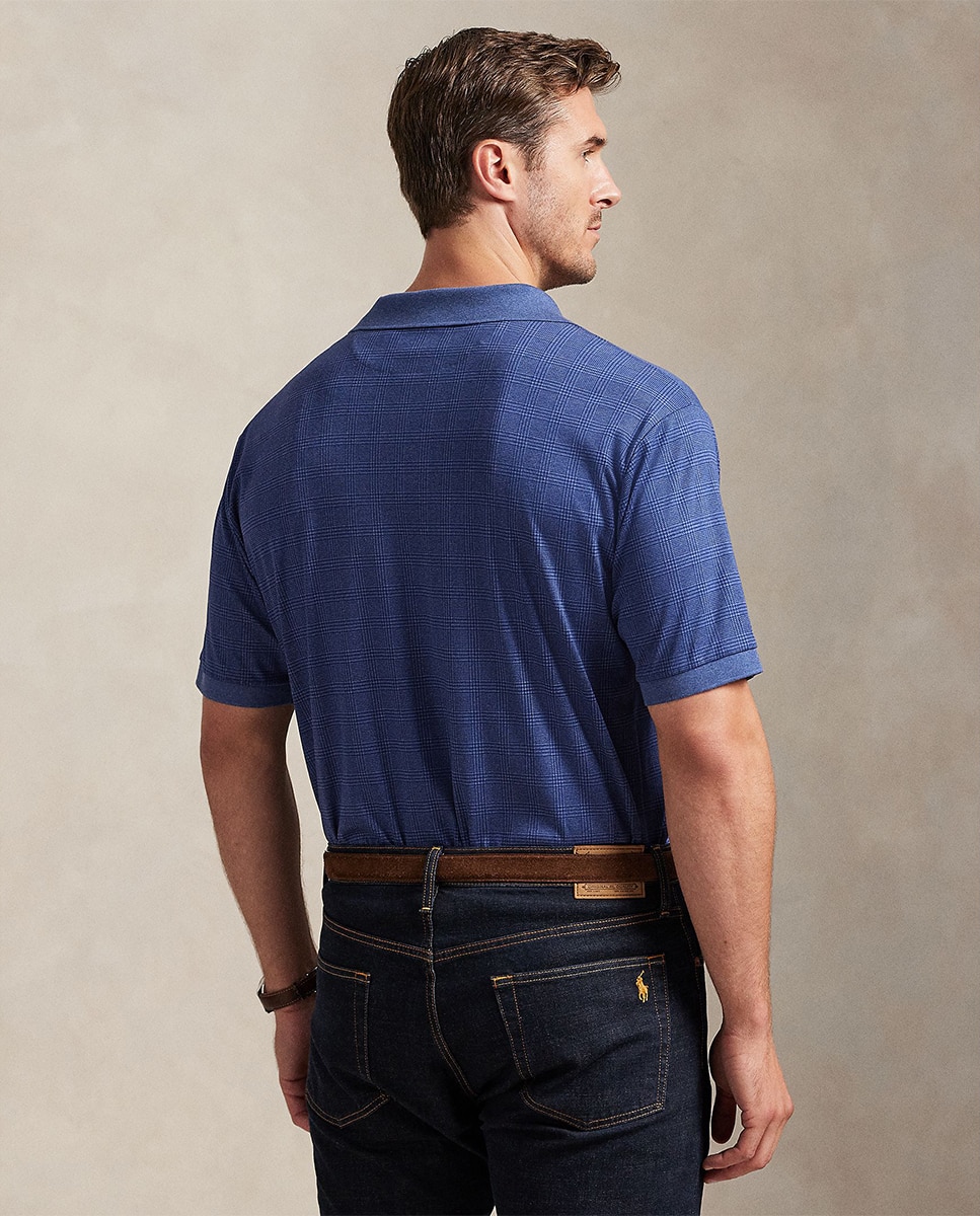 Polo de Algodão Suave aos Quadrados Glen Tamanhos Grandes Azul-índigo-2