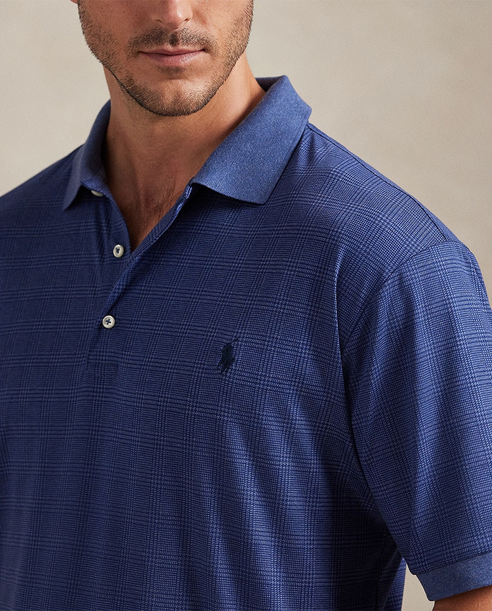 Polo de Algodão Suave aos Quadrados Glen Tamanhos Grandes Azul-índigo-3
