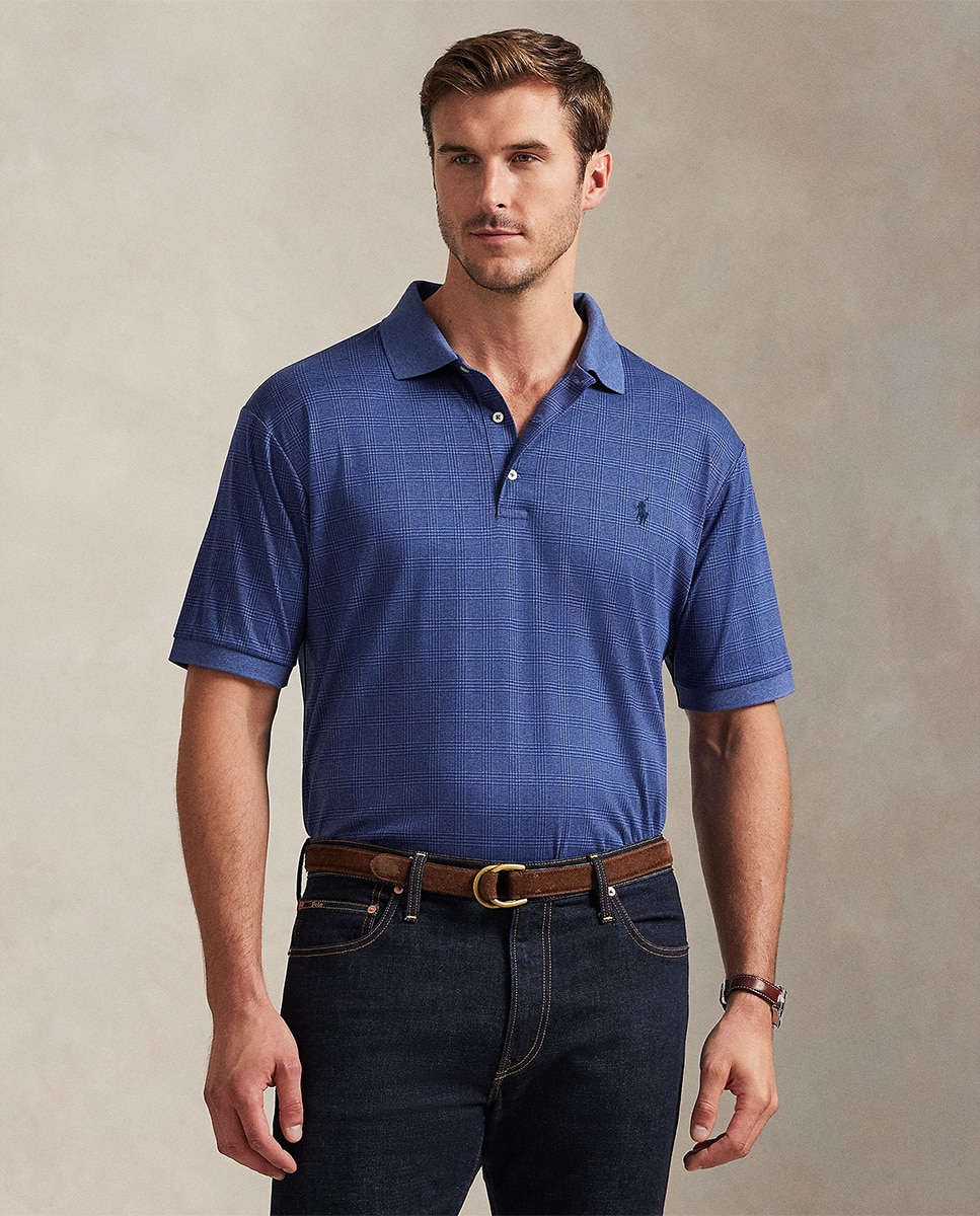 Polo de Algodão Suave aos Quadrados Glen Tamanhos Grandes Azul-índigo-4