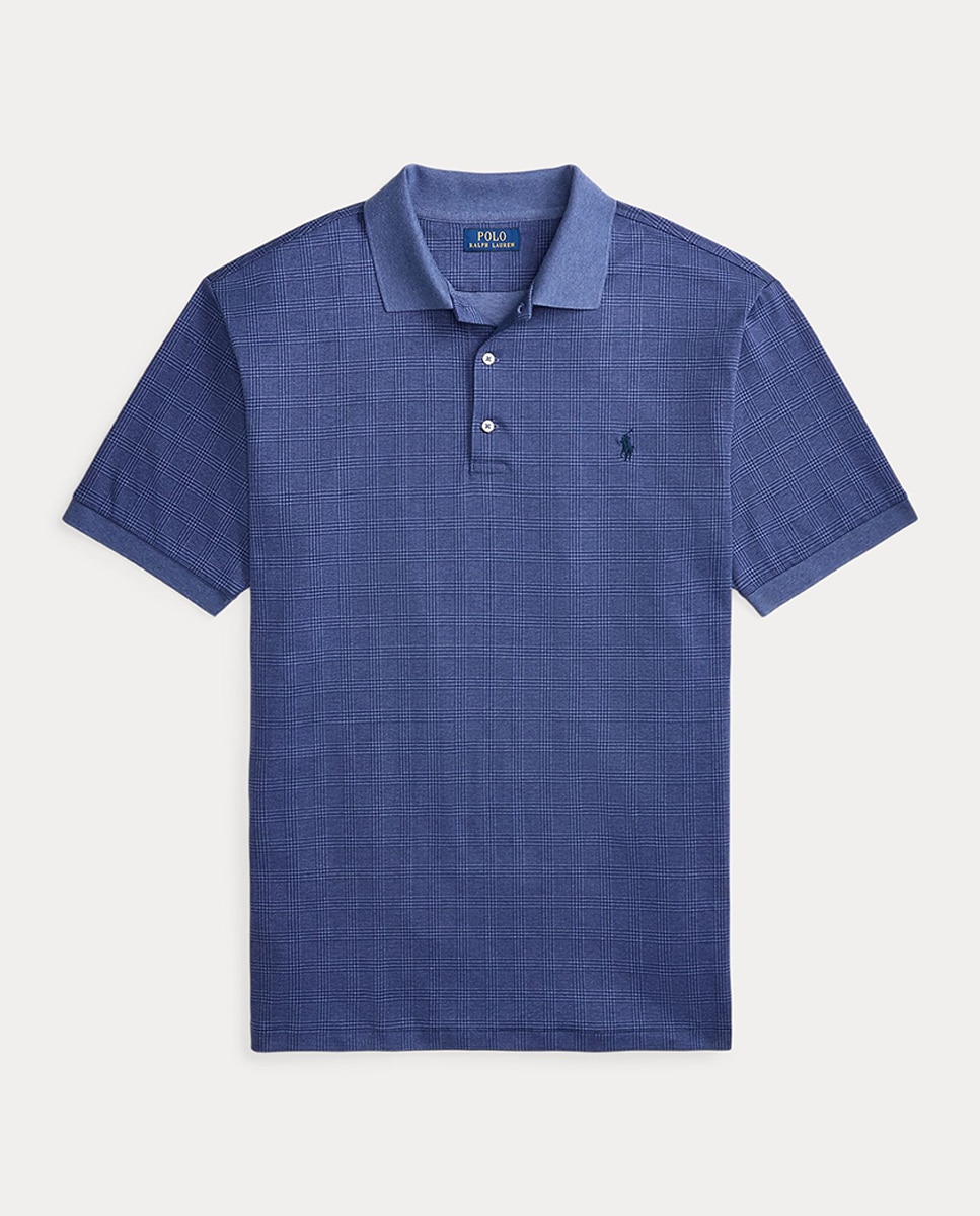Polo de Algodão Suave aos Quadrados Glen Tamanhos Grandes Azul-índigo-5