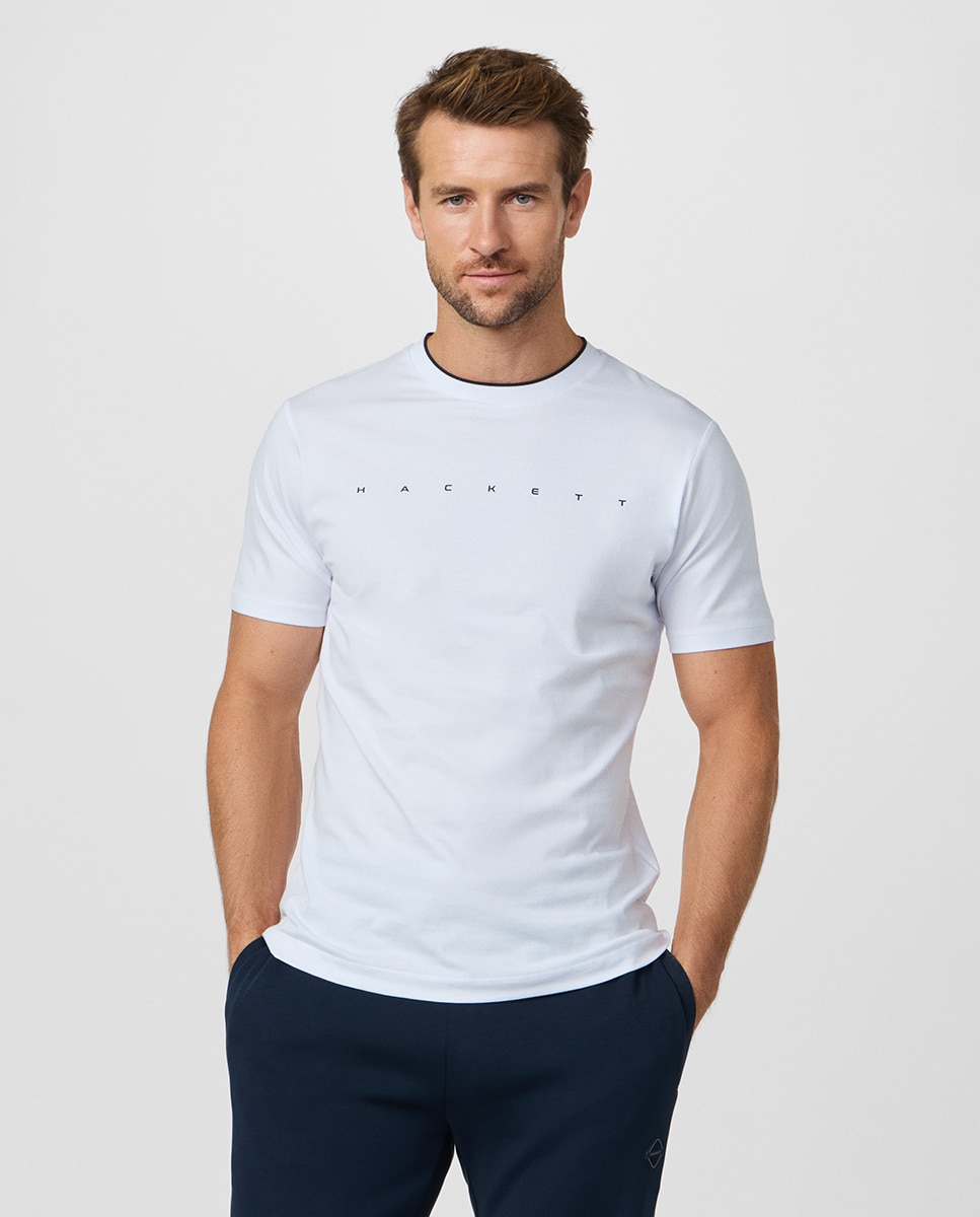 T-shirt de Manga Curta com Logótipo no Peito Tamanhos Grandes Branco-4