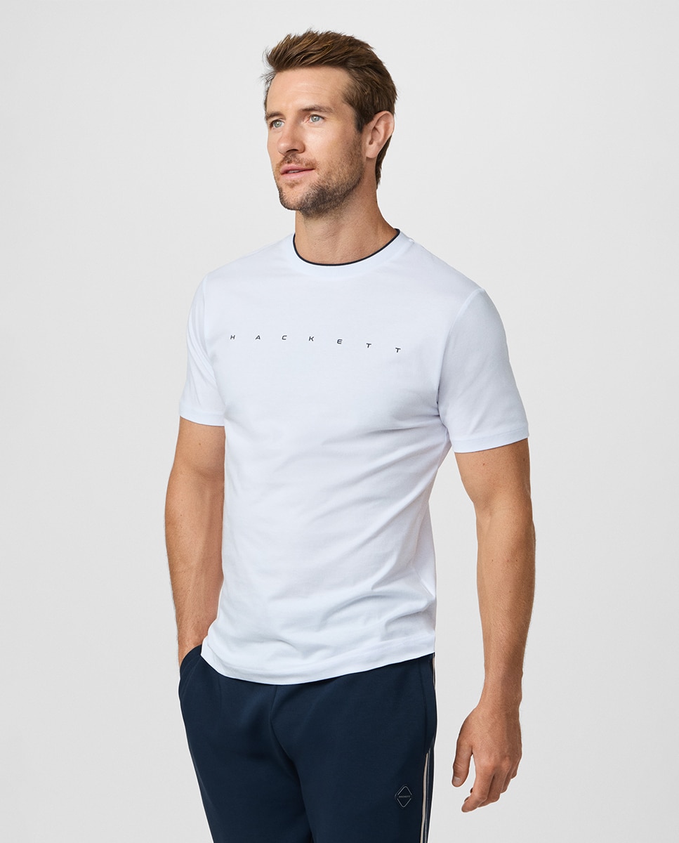 T-shirt de Manga Curta com Logótipo no Peito Tamanhos Grandes Branco-5