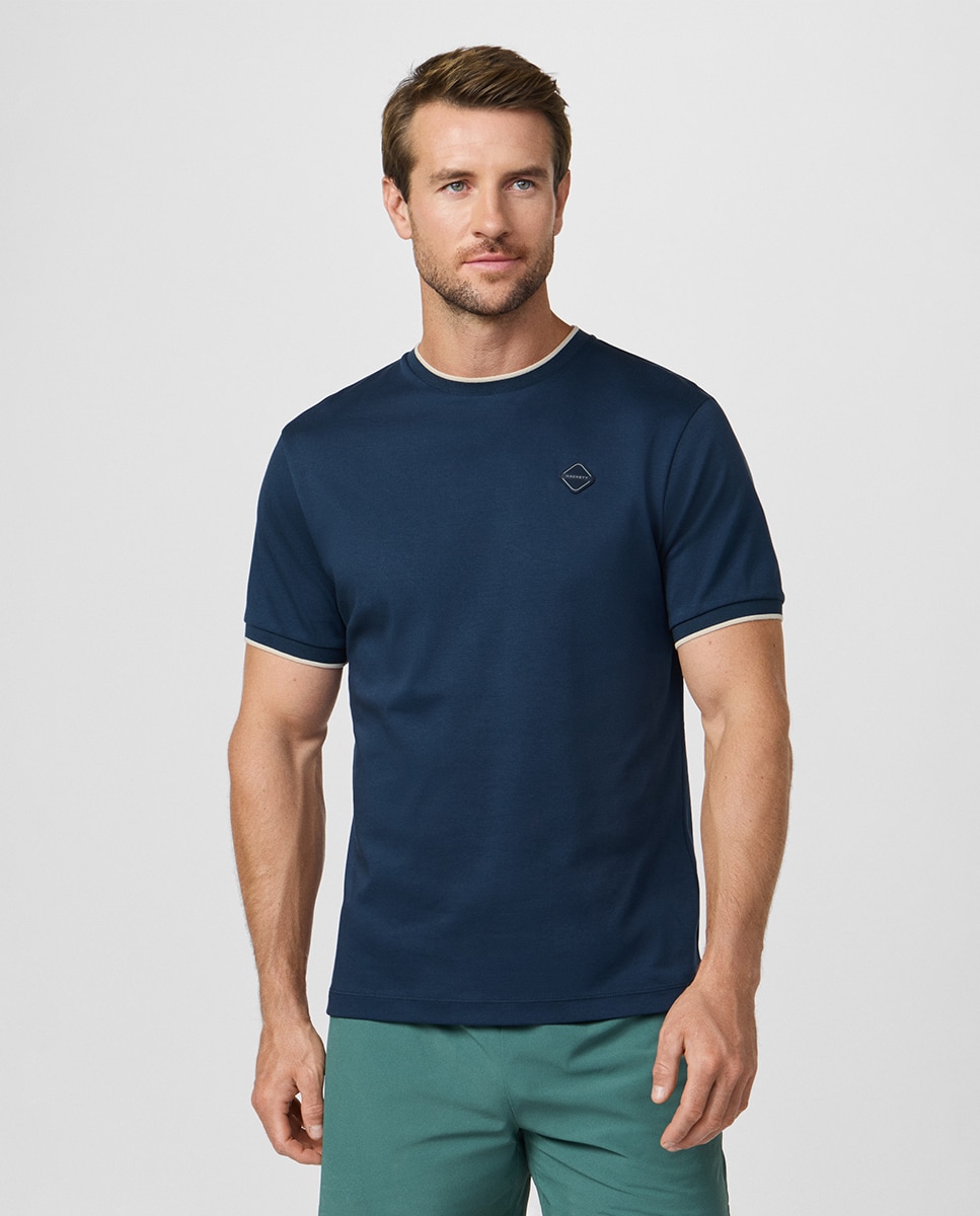 T-shirt Tamanhos Grandes com Manga Curta e Logótipo Engomado Azul-marinho-1
