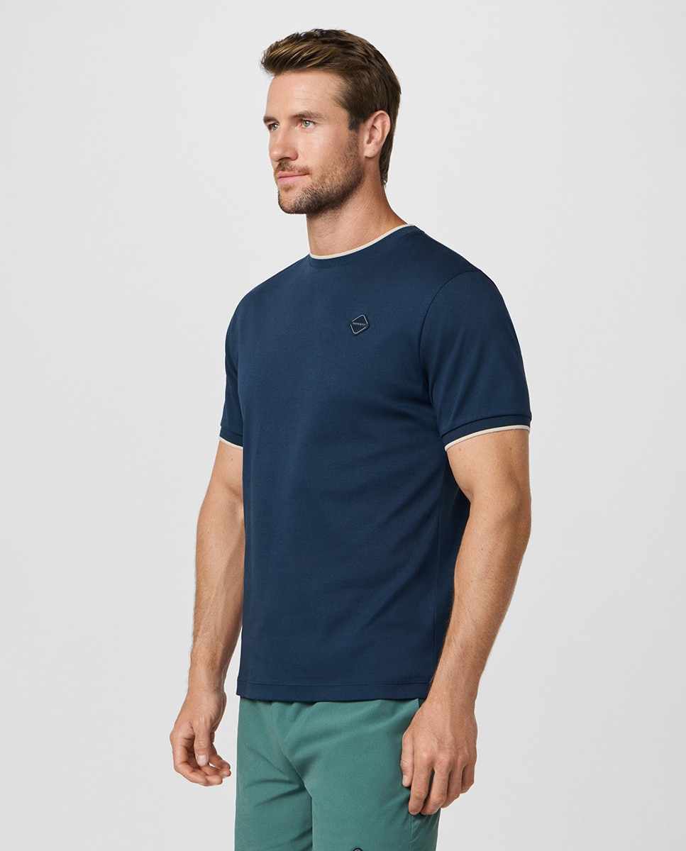 T-shirt Tamanhos Grandes com Manga Curta e Logótipo Engomado Azul-marinho-5