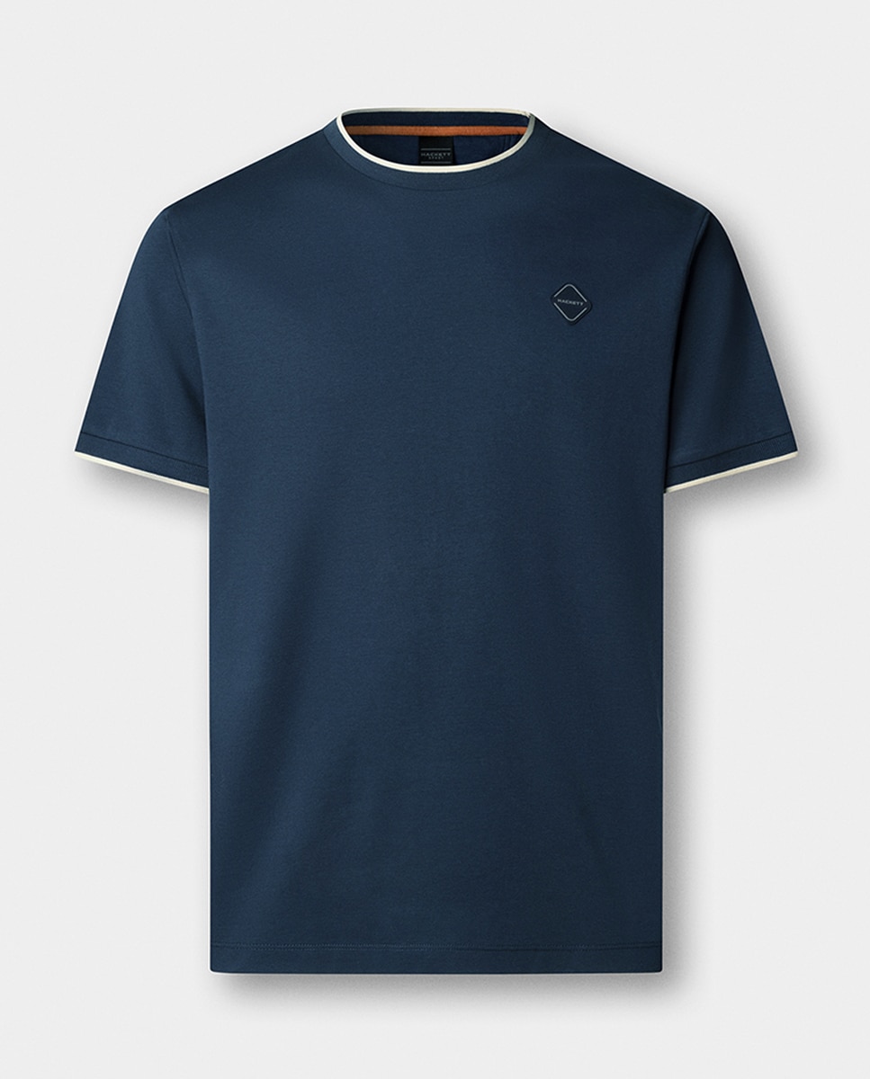 T-shirt Tamanhos Grandes com Manga Curta e Logótipo Engomado Azul-marinho-6