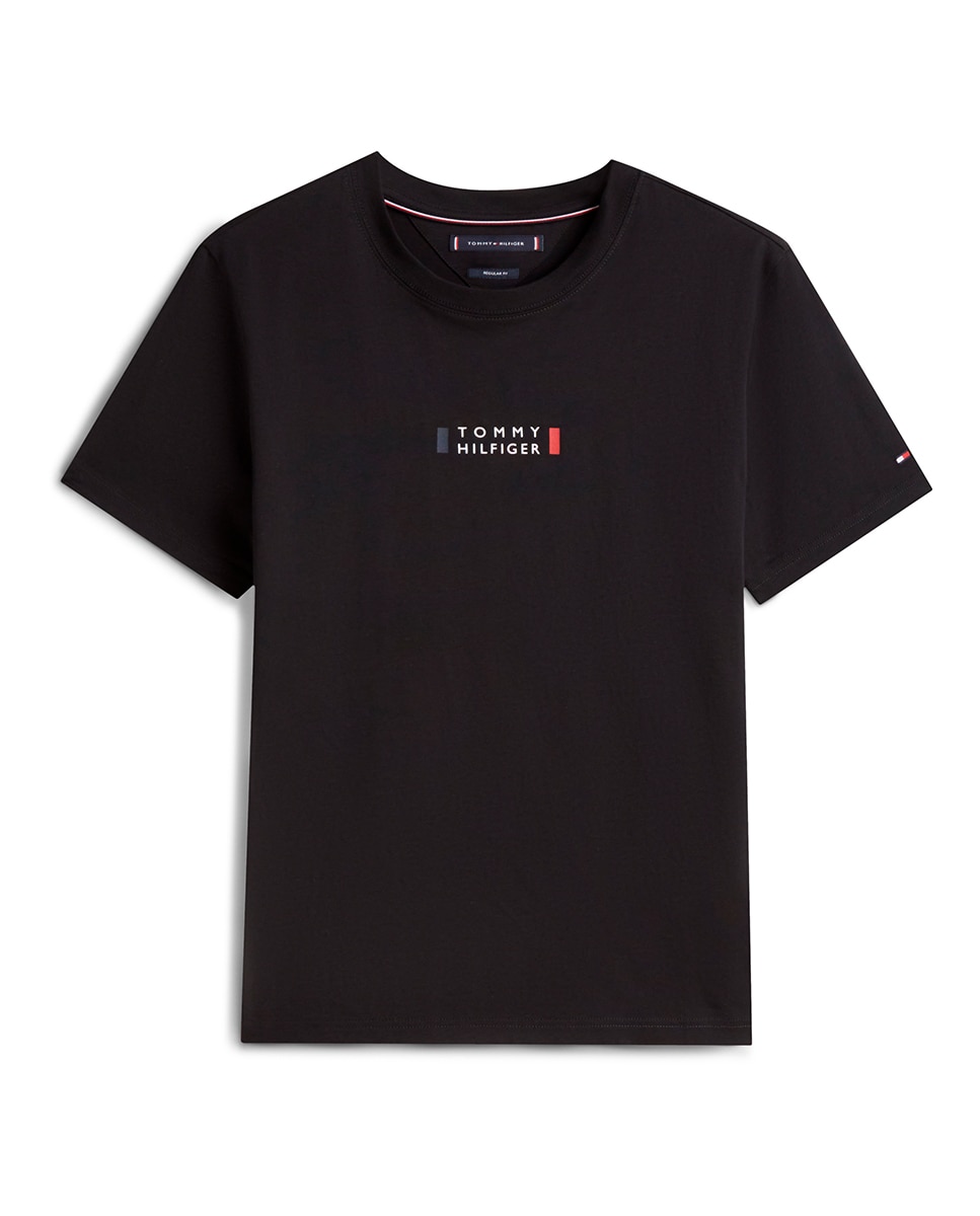 T-shirt de Manga Curta Lisa Tamanhos Grandes Preto-1