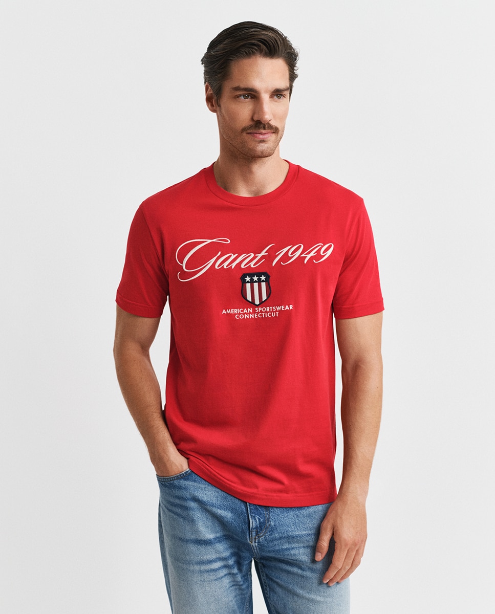 T-shirt com Logótipo à Frente e Manga Curta Tamanhos Grandes Rosa-1