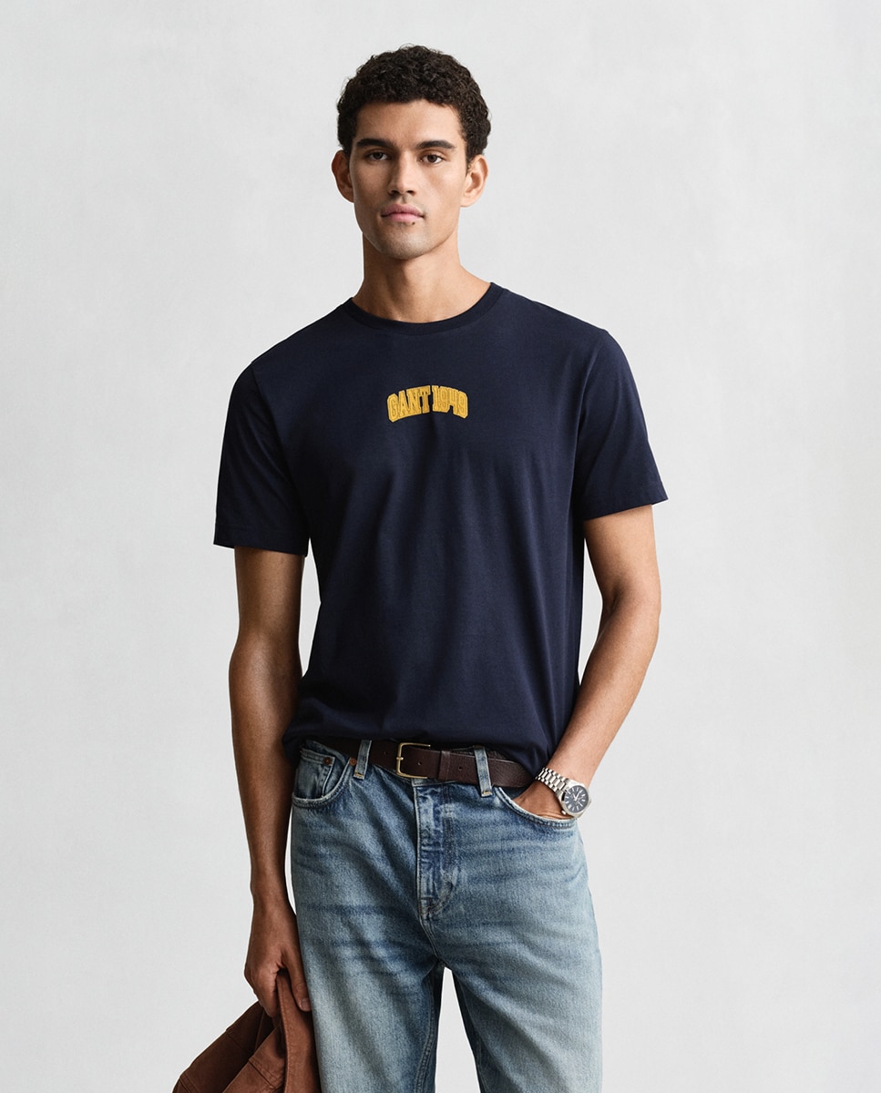 T-shirt com Logótipo à Frente e Manga Curta Tamanhos Grandes Azul-1