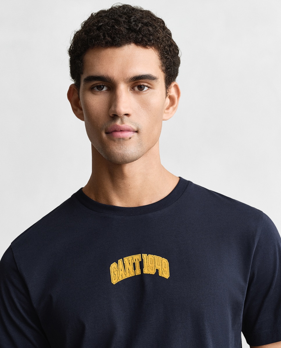 T-shirt com Logótipo à Frente e Manga Curta Tamanhos Grandes Azul-3