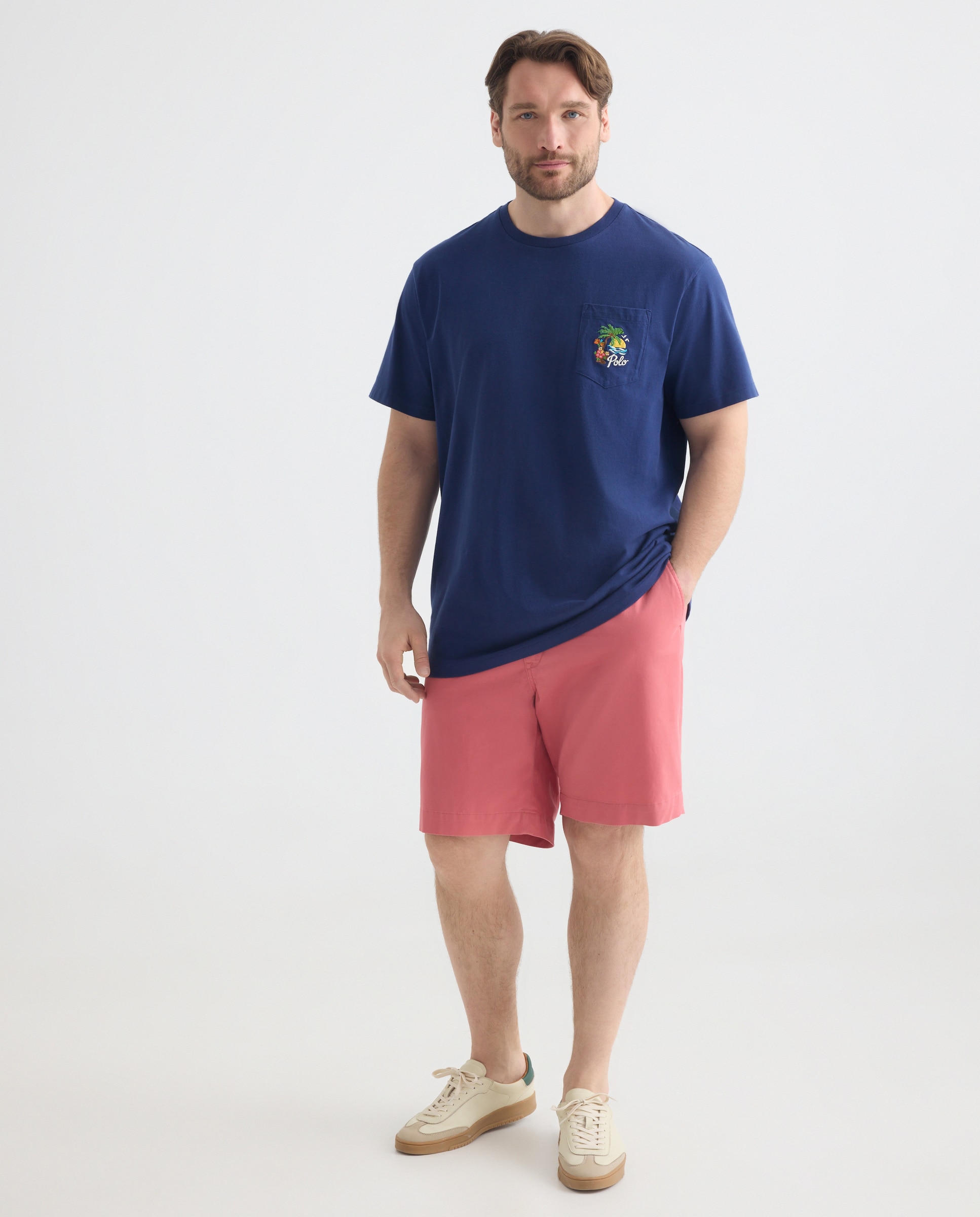 T-shirt de Algodão com Bolso Tamanhos Grandes Azul-escuro-3