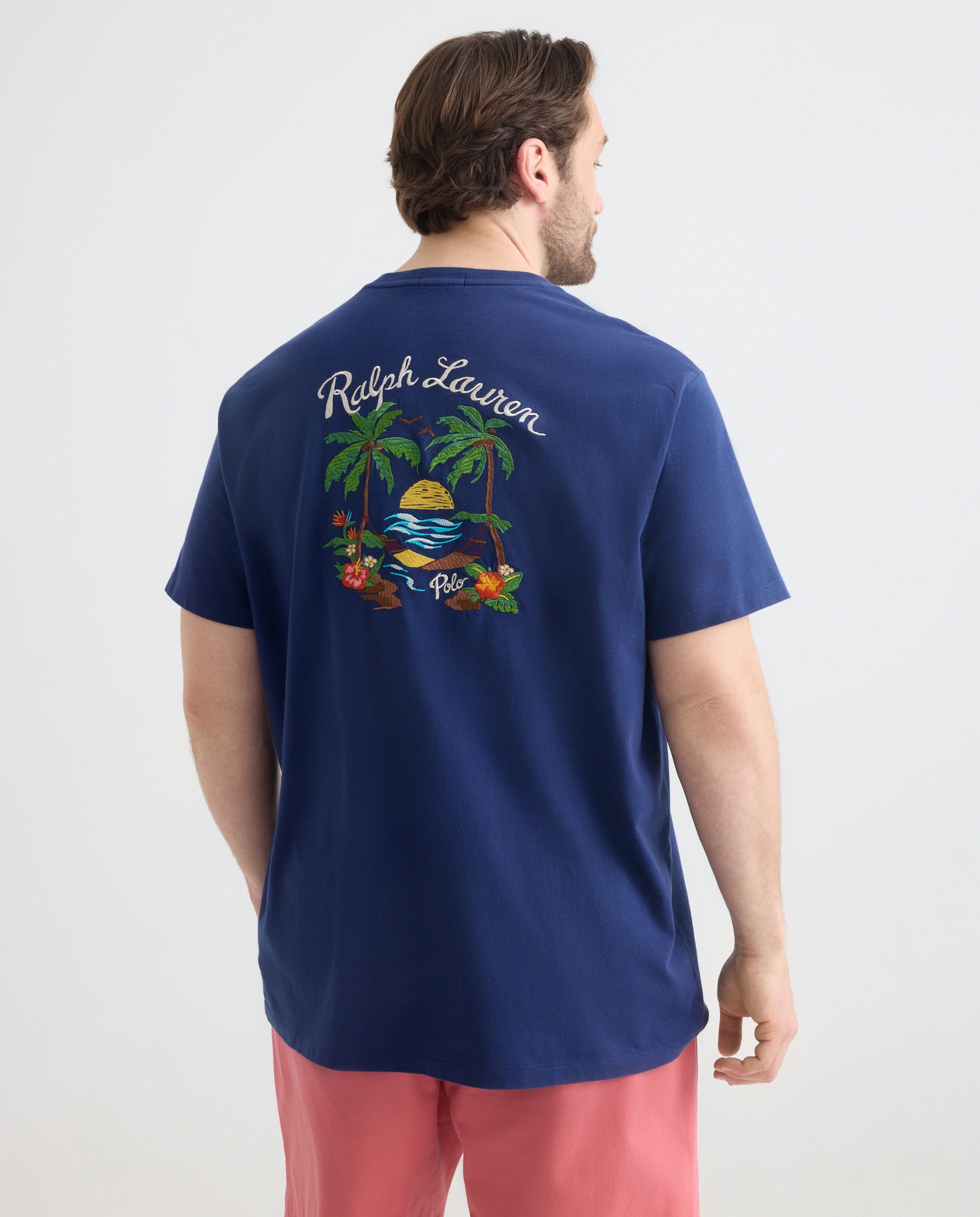 T-shirt de Algodão com Bolso Tamanhos Grandes Azul-escuro-4