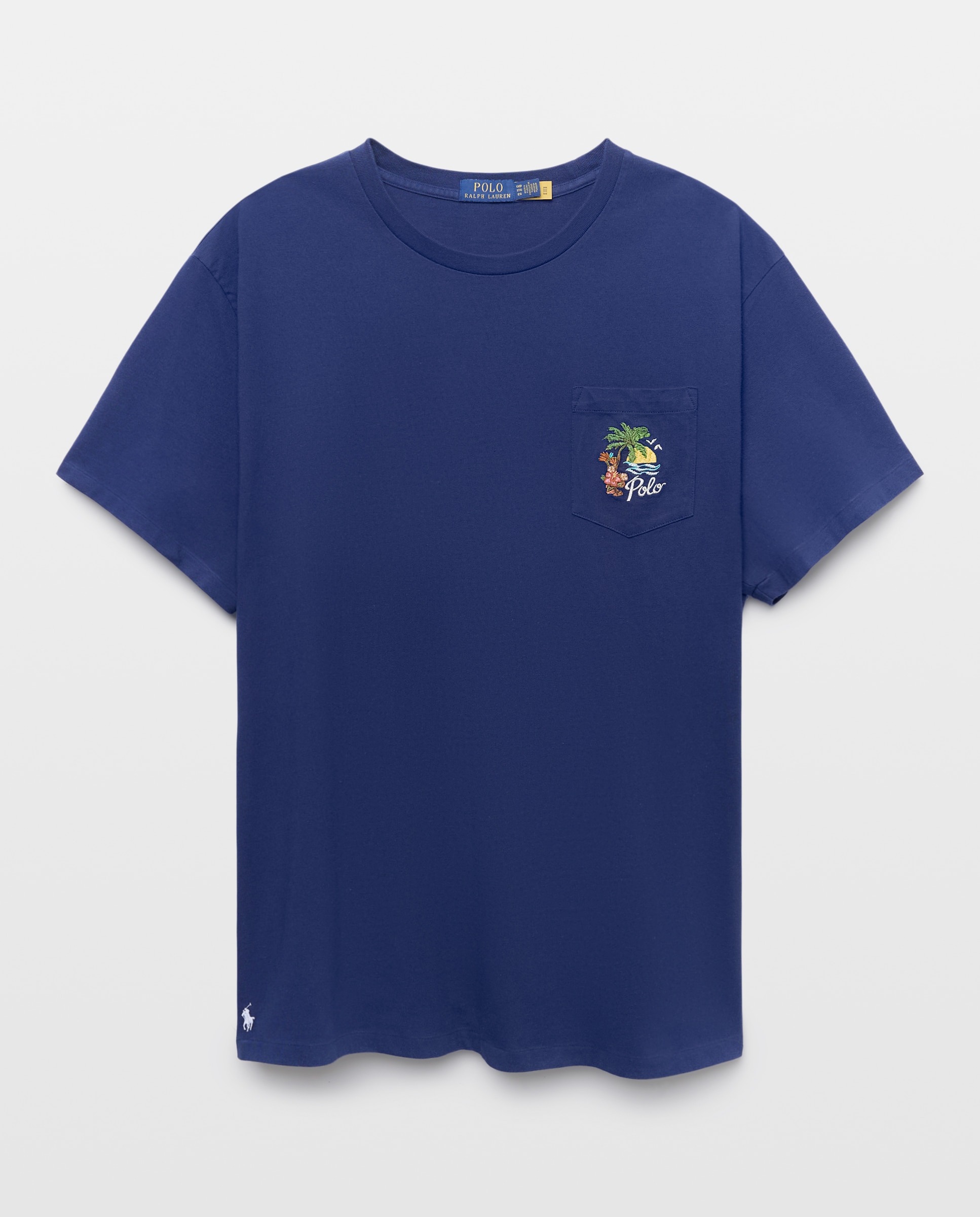 T-shirt de Algodão com Bolso Tamanhos Grandes Azul-escuro-6