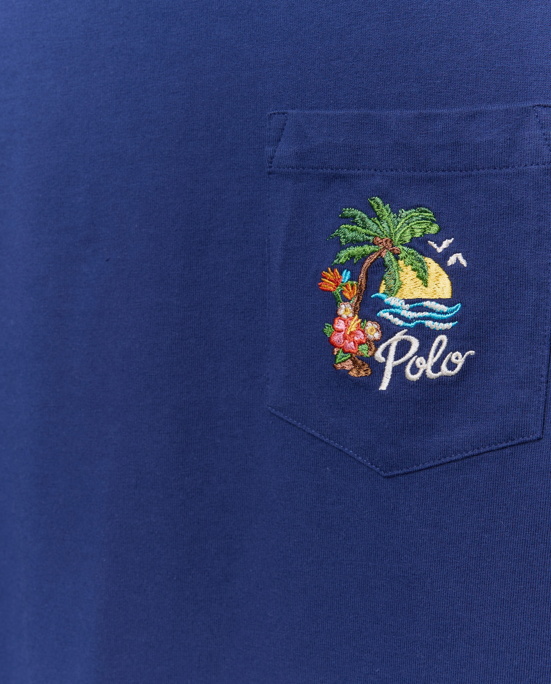 T-shirt de Algodão com Bolso Tamanhos Grandes Azul-escuro-7