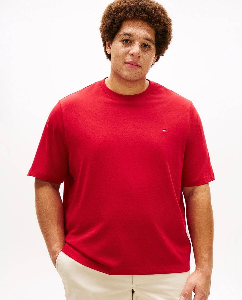 T-shirt de Manga Curta Lisa Tamanhos Grandes Vermelho-1