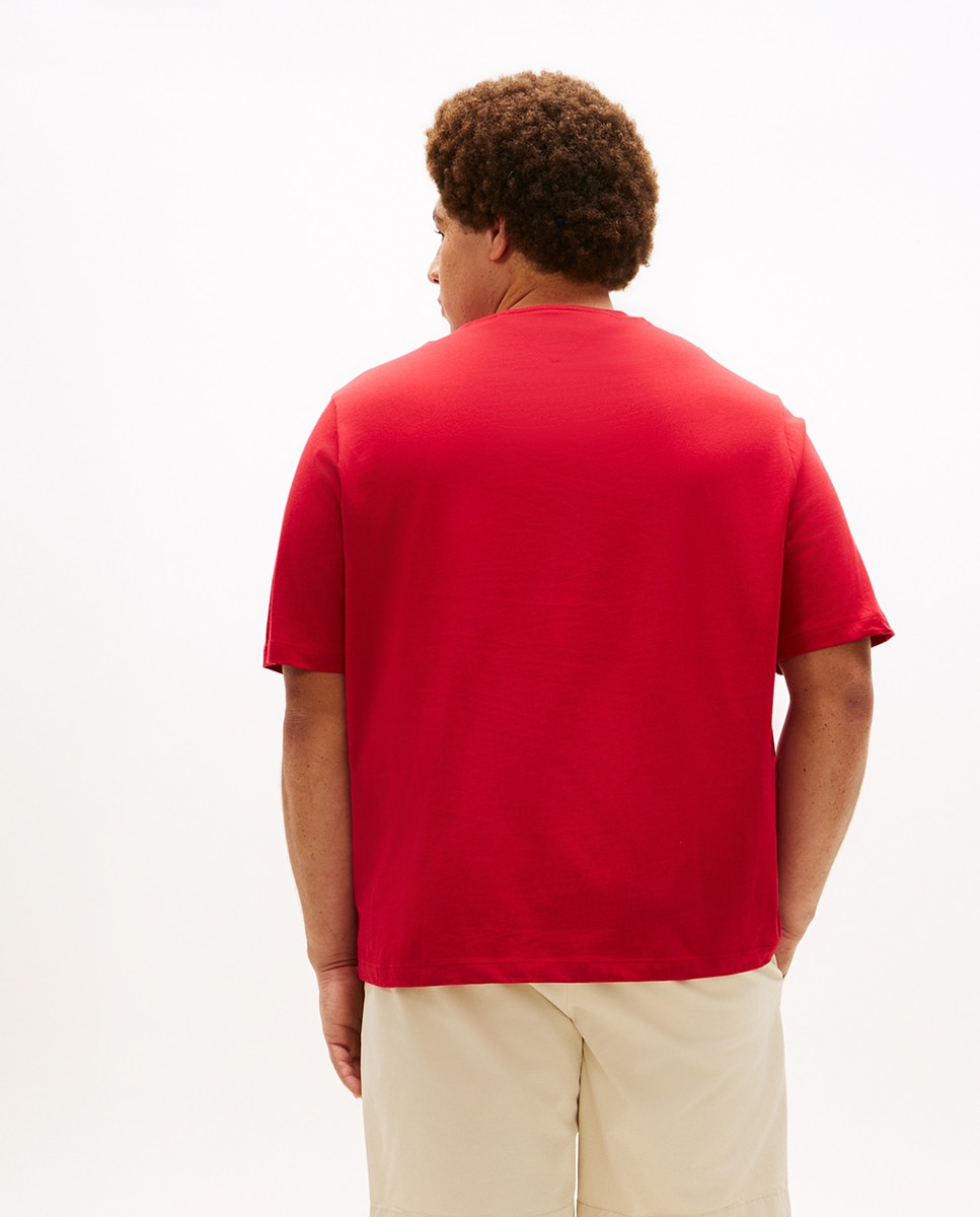 T-shirt de Manga Curta Lisa Tamanhos Grandes Vermelho-2
