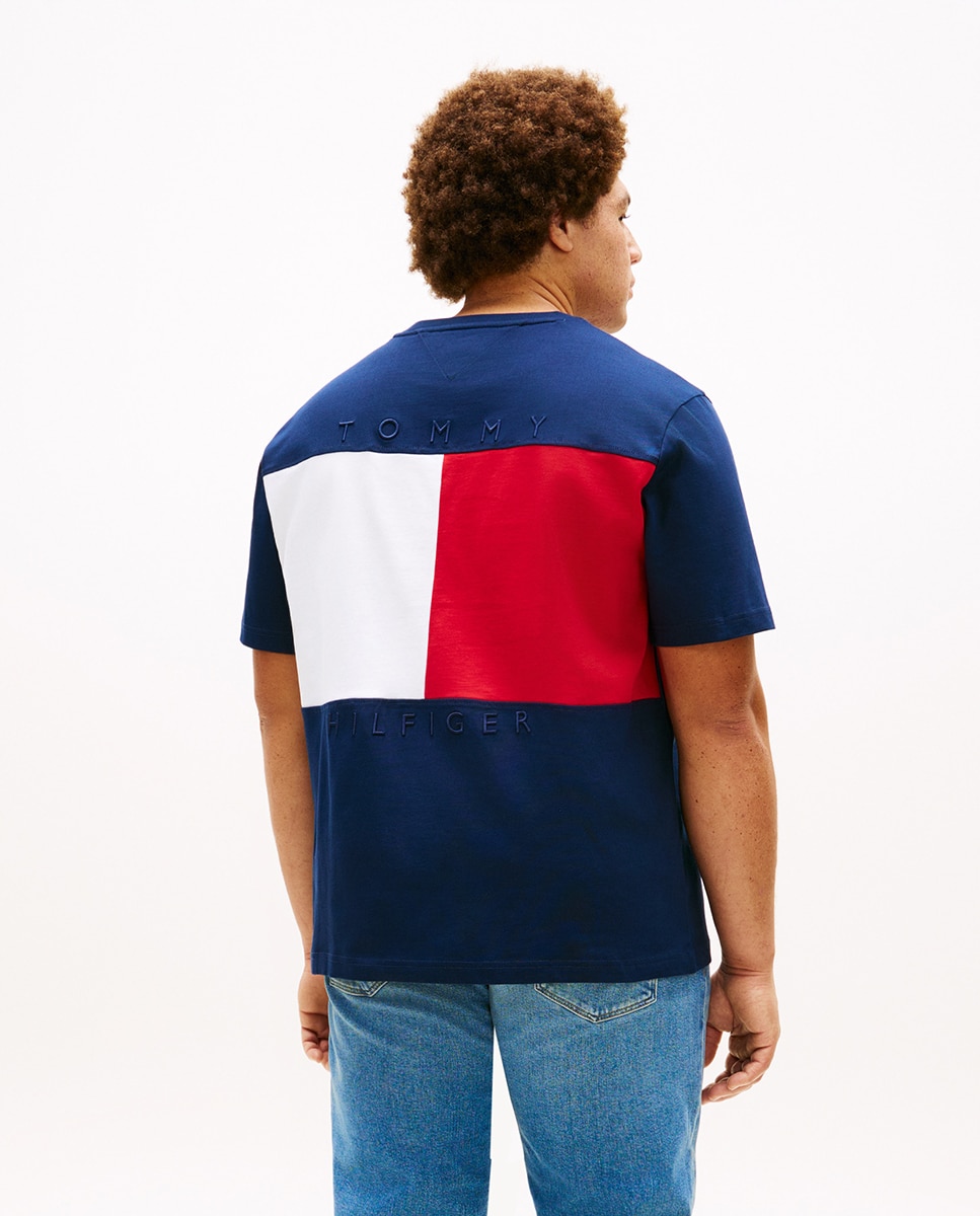 T-shirt de Manga Curta com Estampado de Color Block nas Costas Tamanhos Grandes Azul-marinho-2